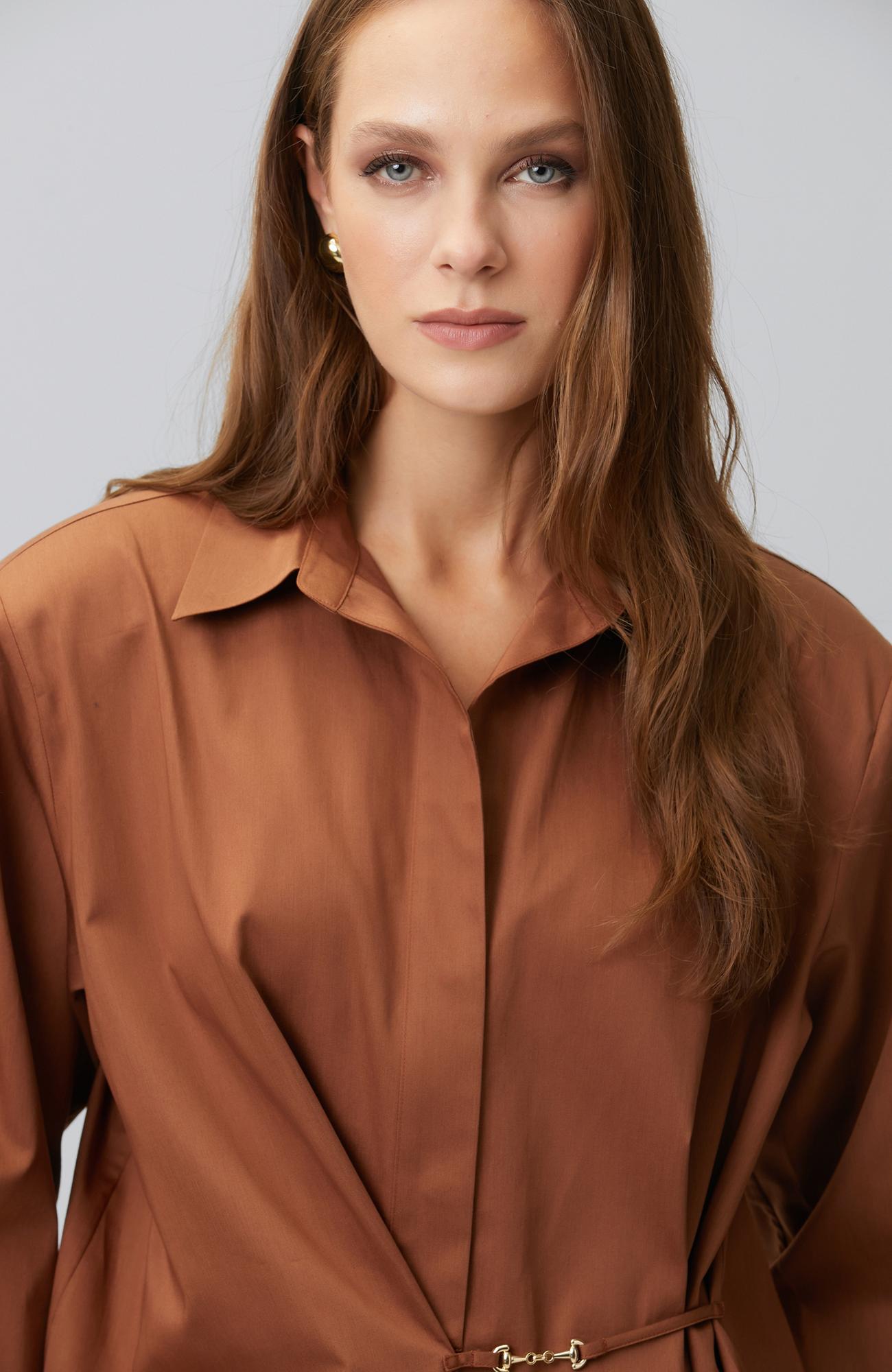 Network Kadın Limited Tarçın Aksesuar Detaylı Oversize Gömlek