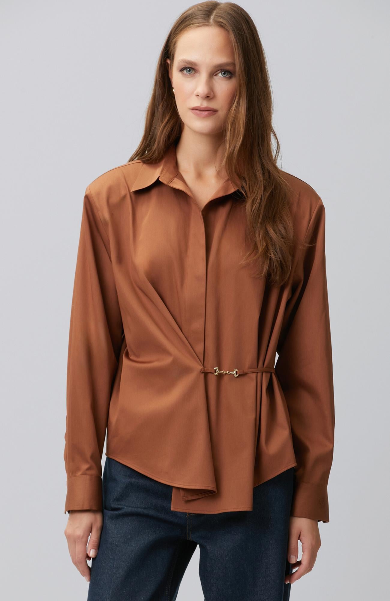Network Kadın Limited Tarçın Aksesuar Detaylı Oversize Gömlek