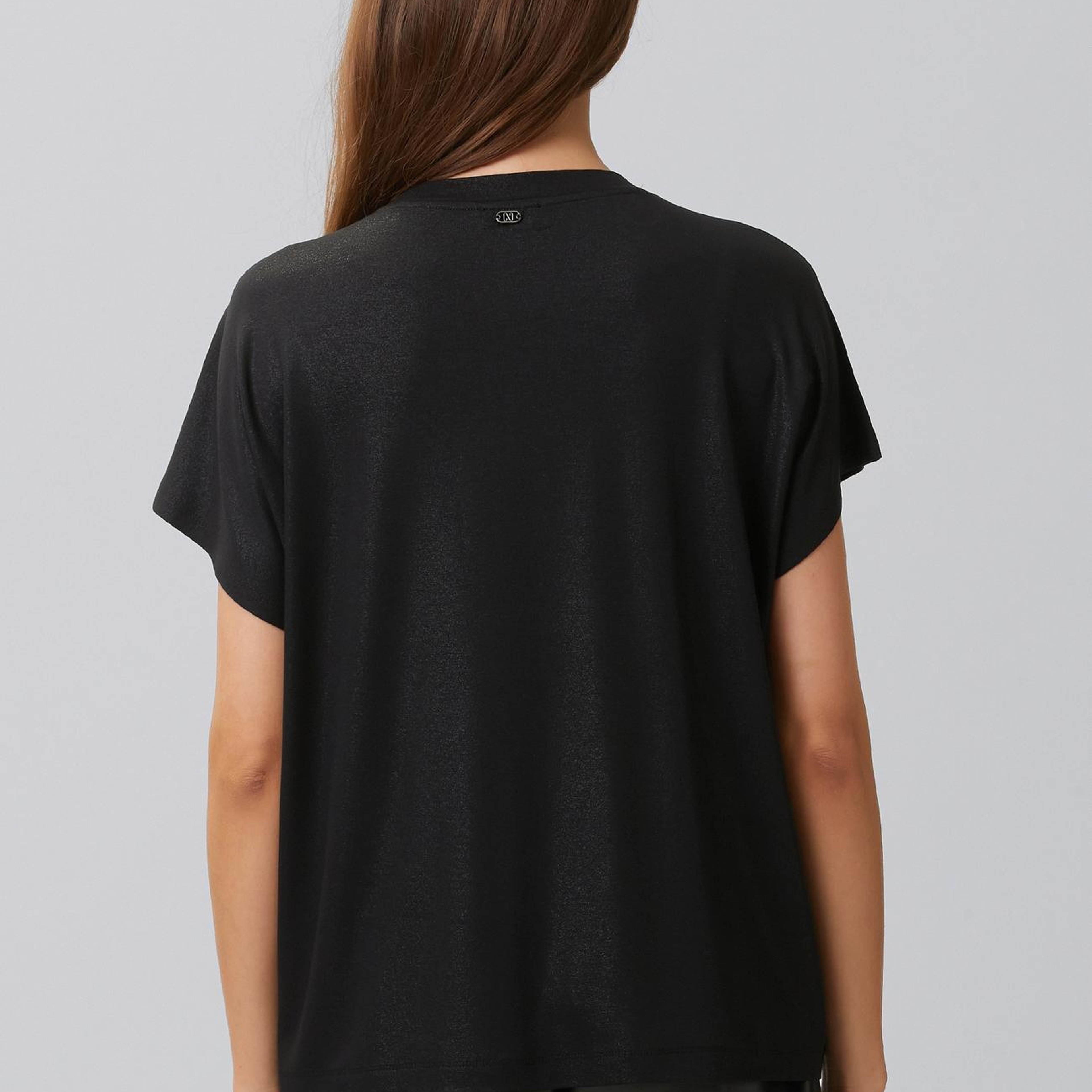 Network Kadın Siyah Varak Baskılı Kısa Kol T-shirt