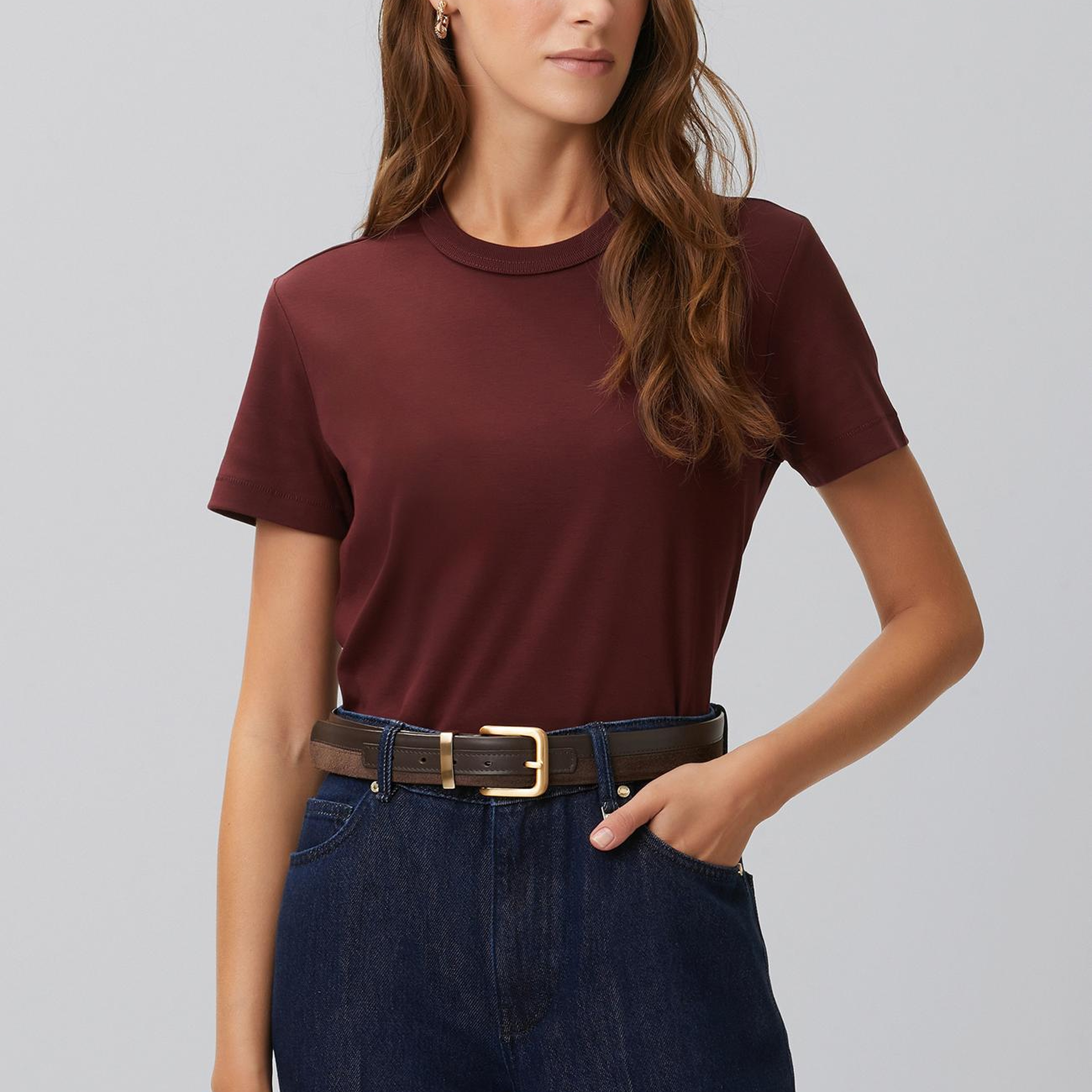 Network Kadın Bordo Basic T-shirt