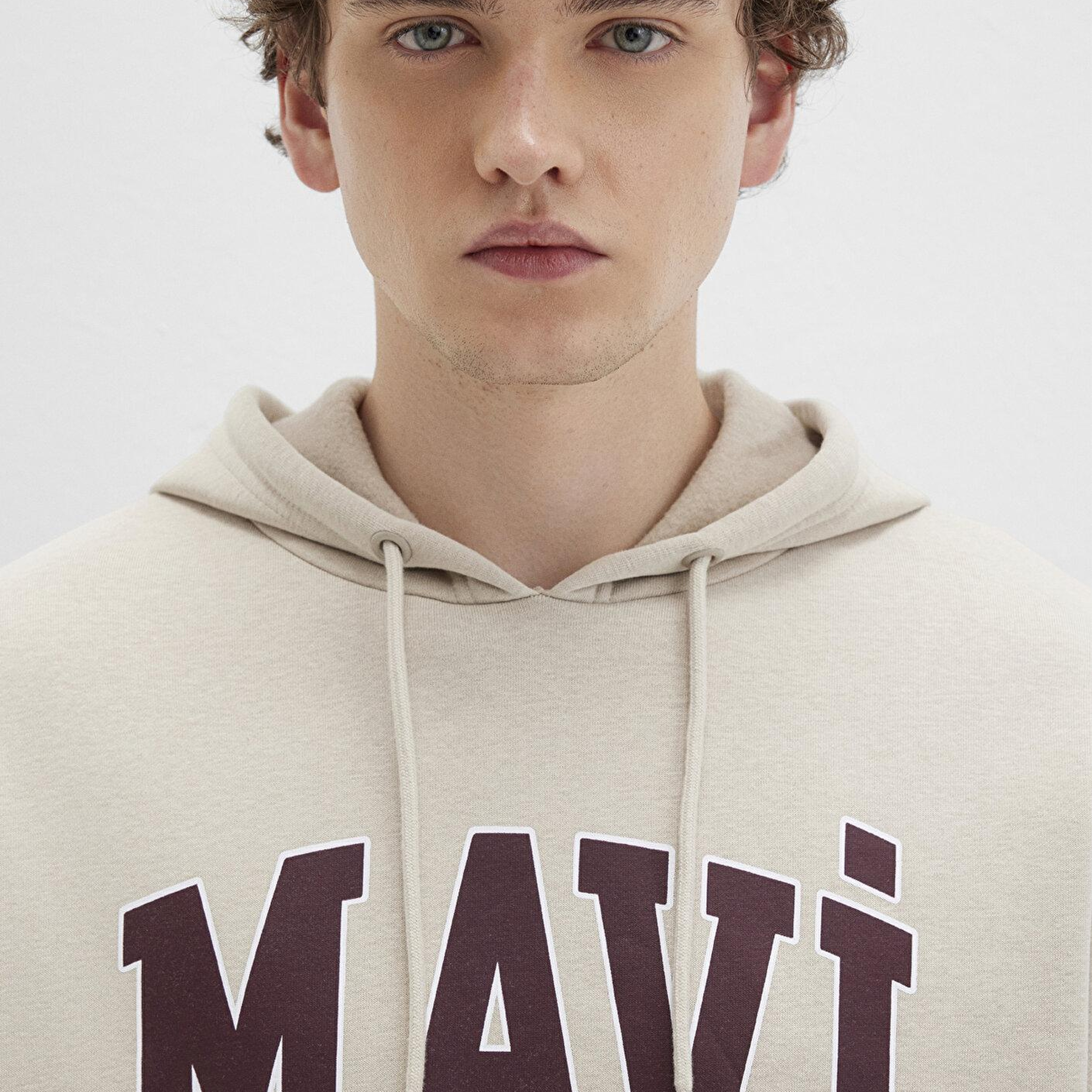 Mavi Mavi Logo Baskılı Kapüşonlu Bej Sweatshirt 067149-70004