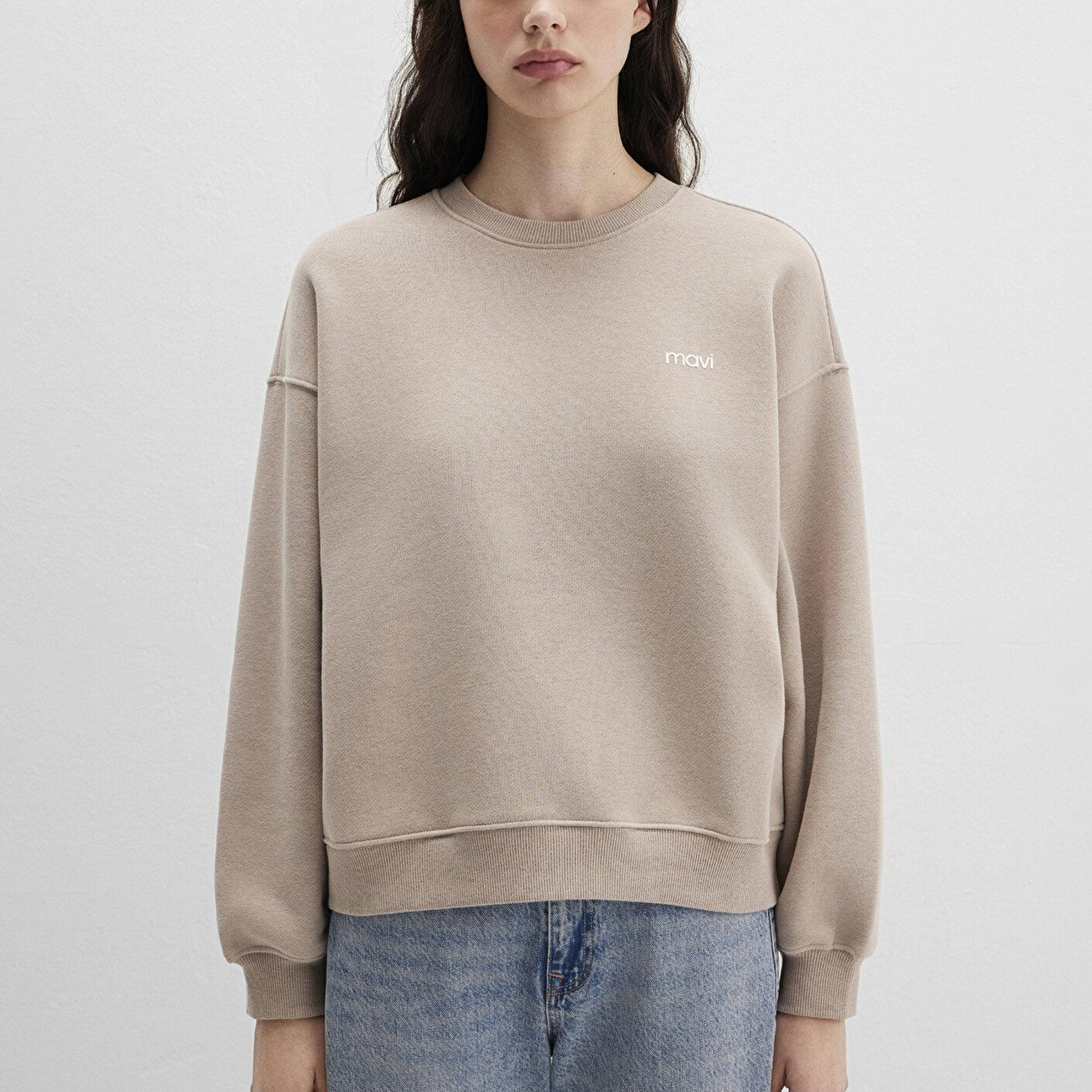 Mavi Mavi Logo Baskılı Bej Sweatshirt 1S10490-70344