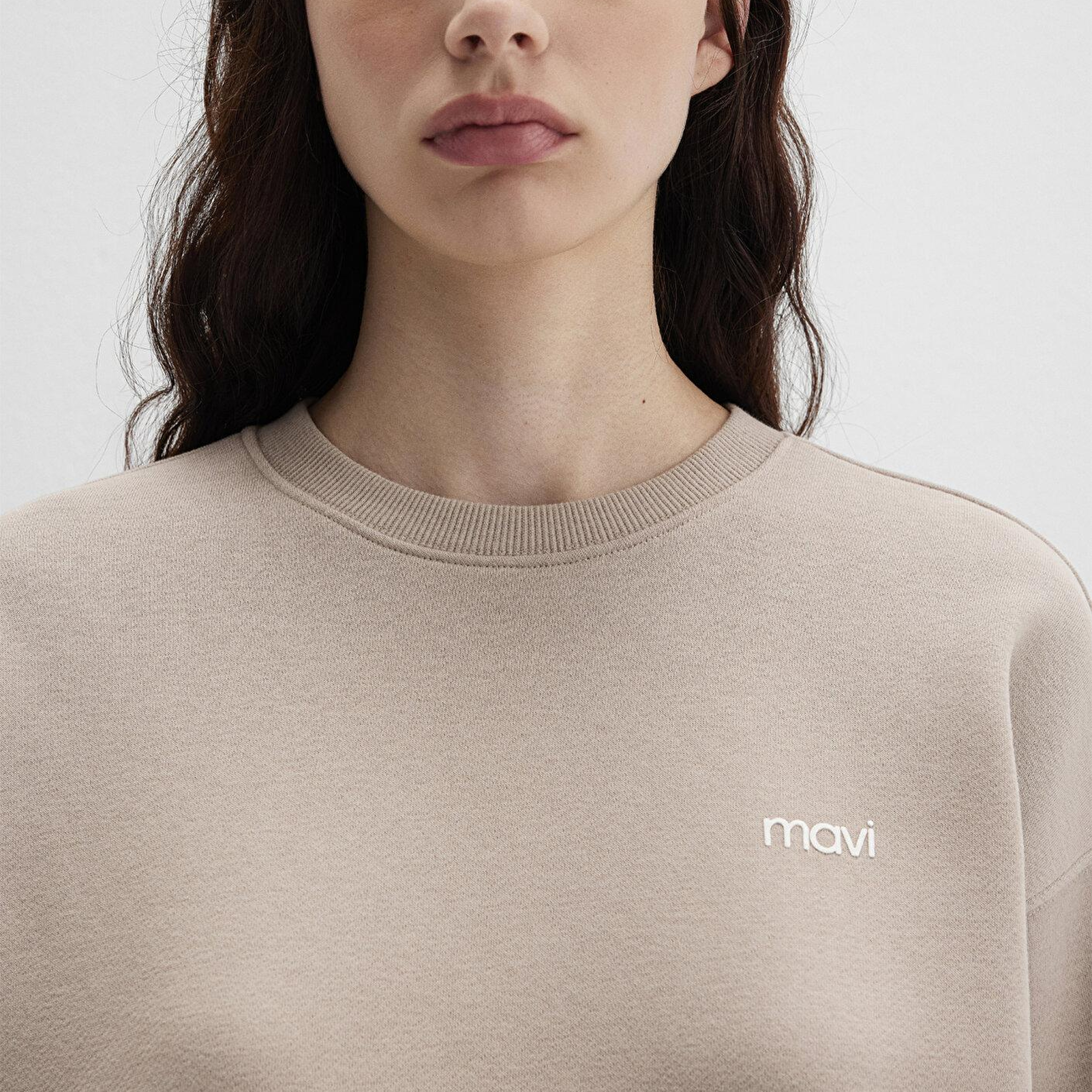 Mavi Mavi Logo Baskılı Bej Sweatshirt 1S10490-70344