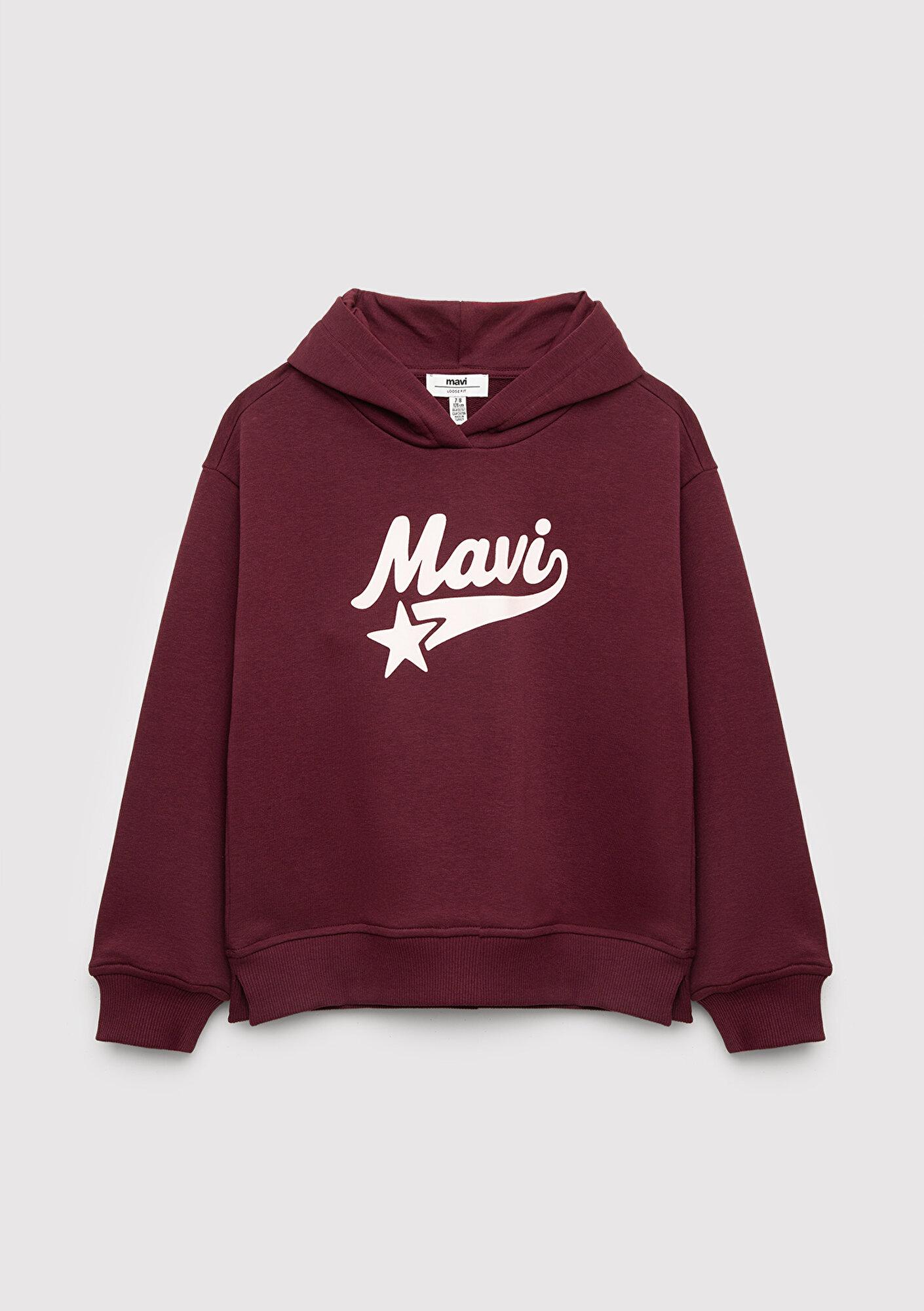 Mavi Kapüşonlu Bordo Sweatshirt 7S10207-87830