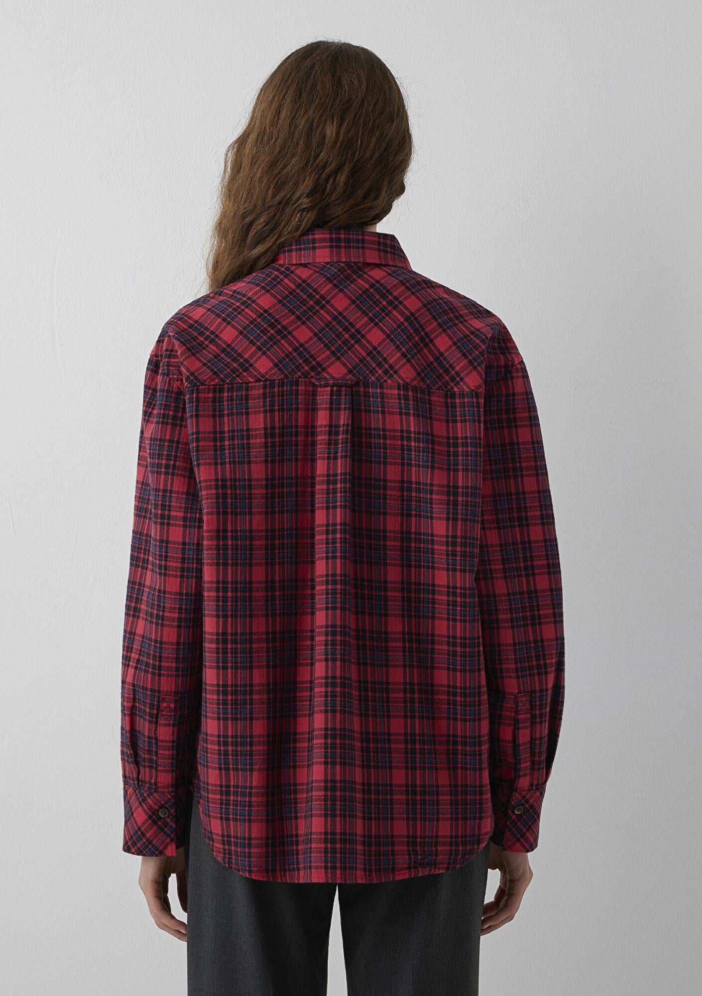 Mavi Kareli Kırmızı Gömlek Loose Fit / Bol Rahat Kesim 1211586-80120