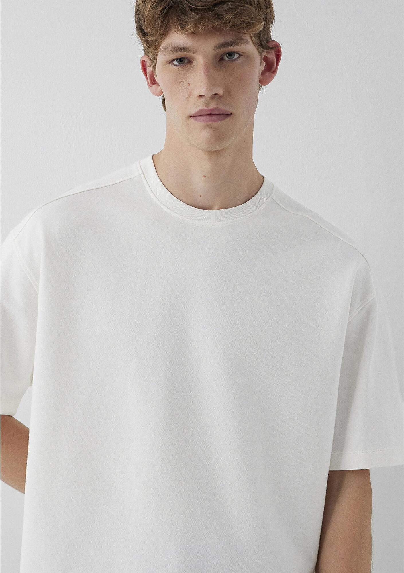 Mavi Ekru Basic Tişört Oversize / Geniş Kesim 0613504-70057