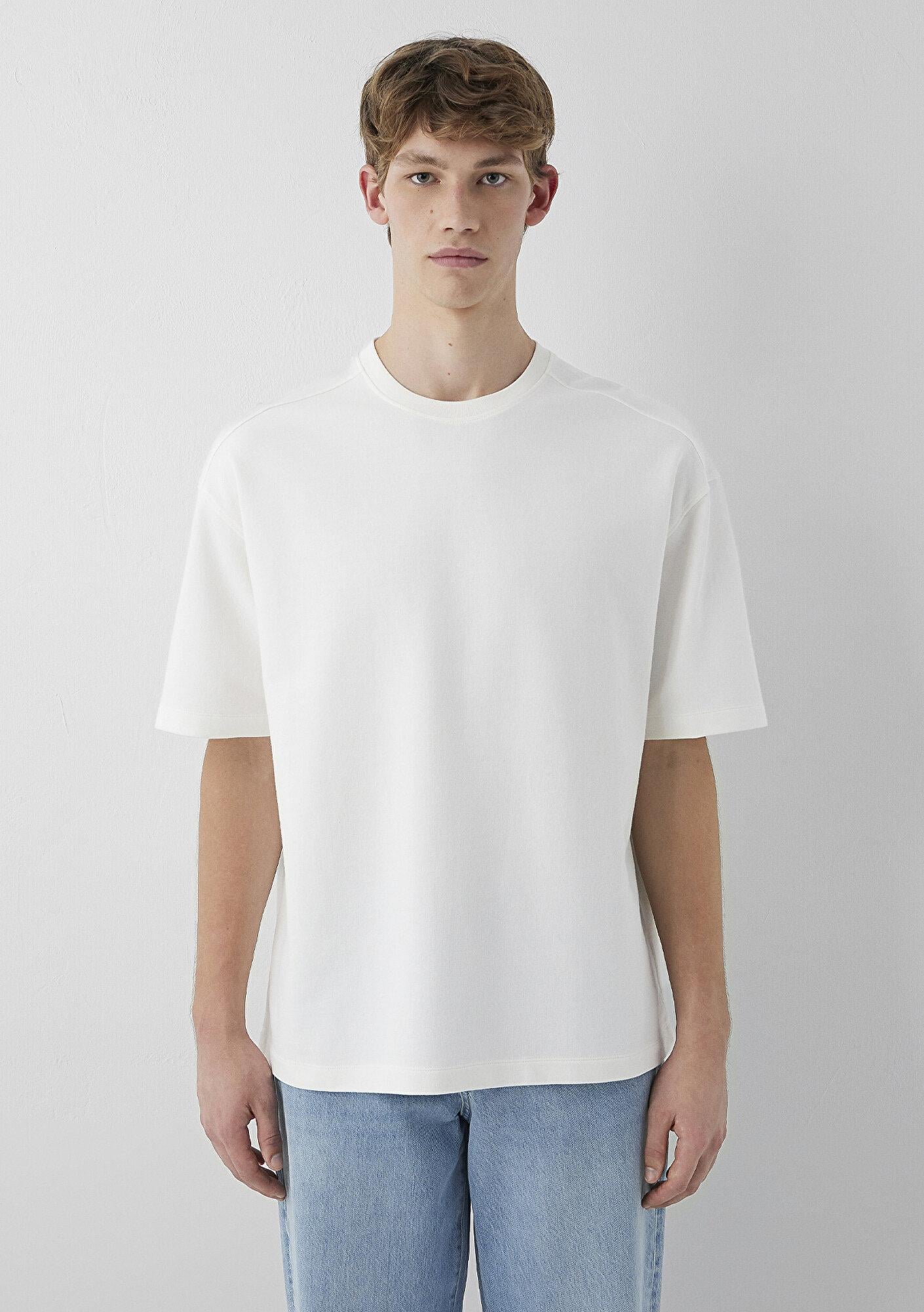 Mavi Ekru Basic Tişört Oversize / Geniş Kesim 0613504-70057