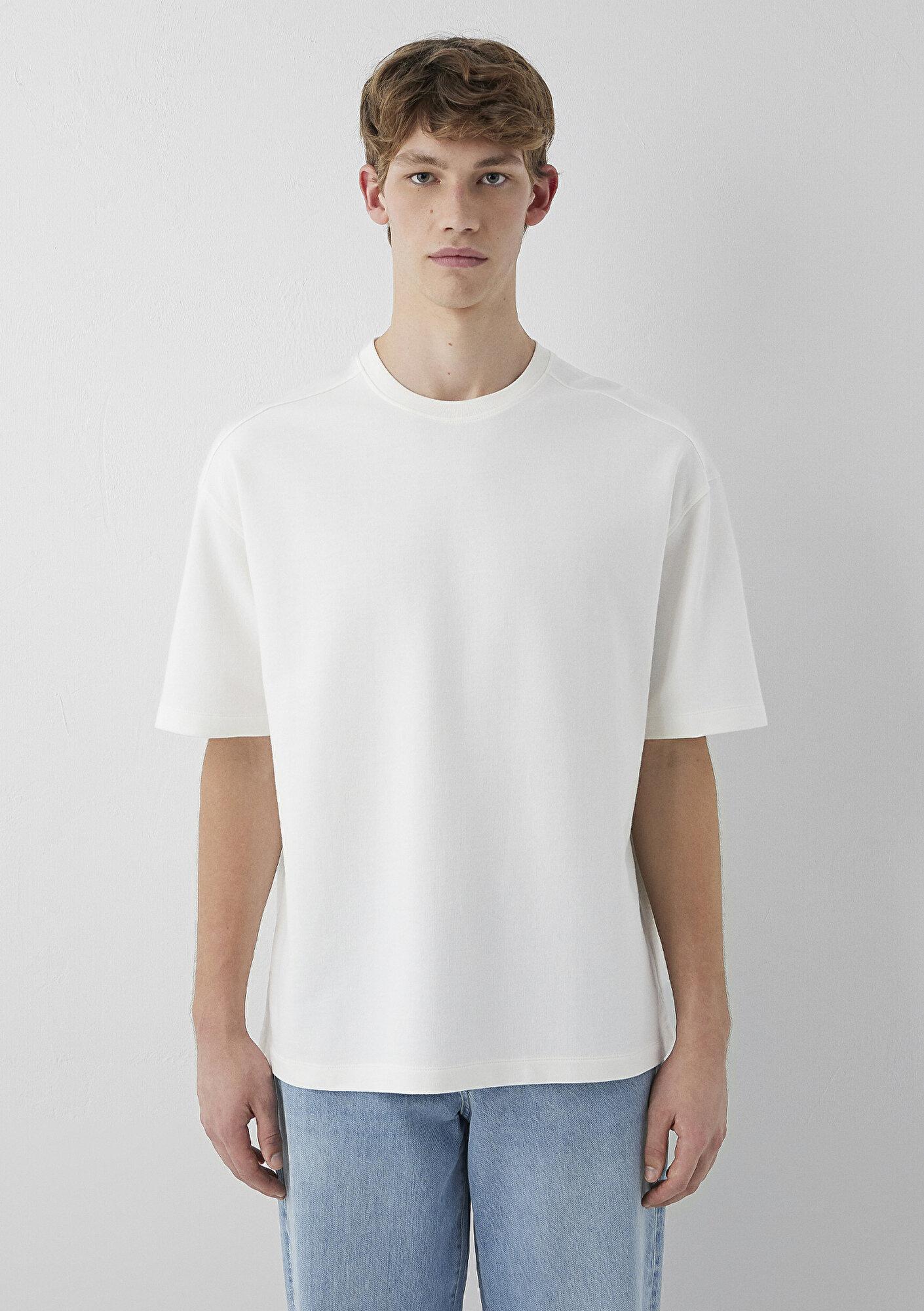 Mavi Ekru Basic Tişört Oversize / Geniş Kesim 0613504-70057