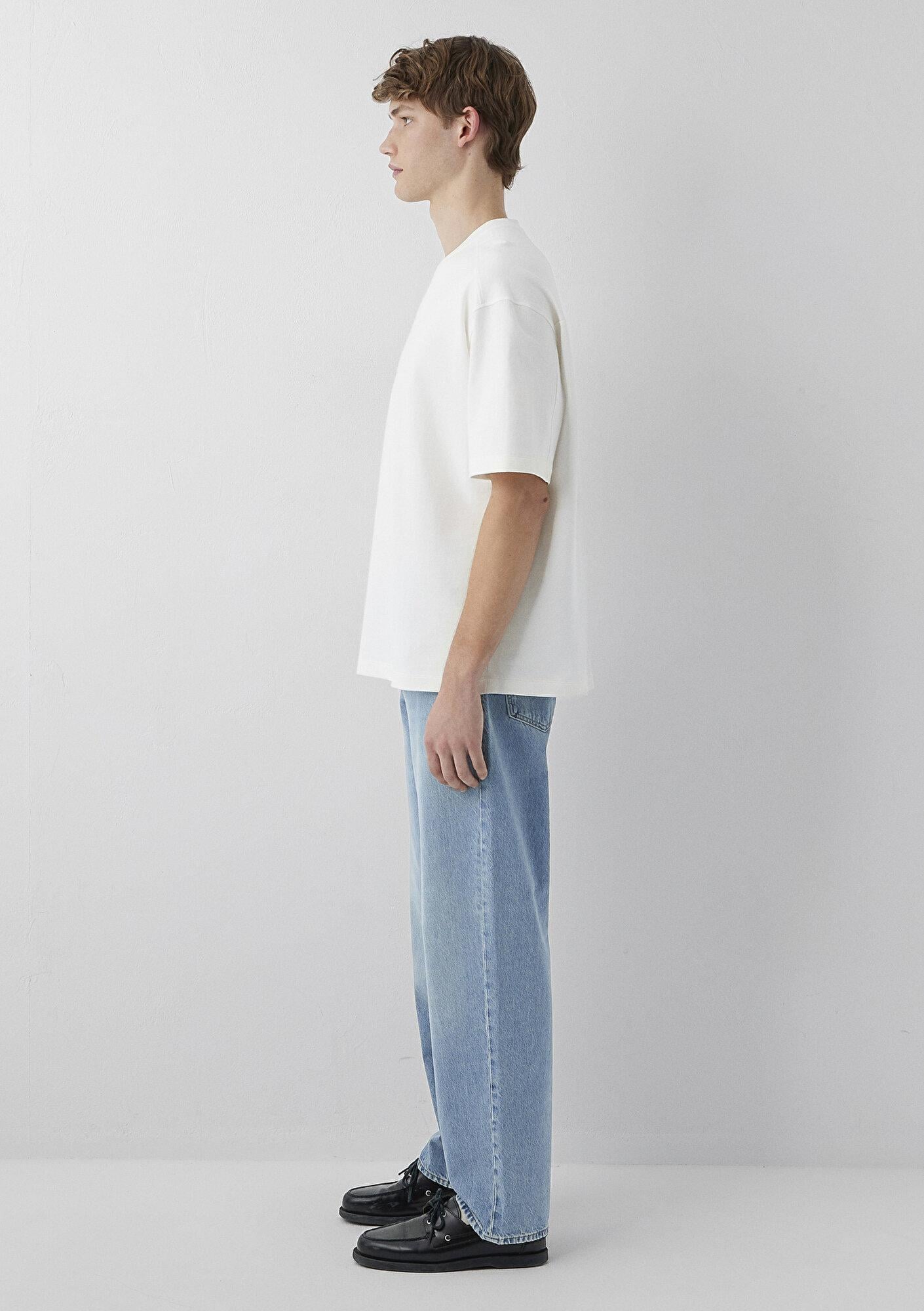 Mavi Ekru Basic Tişört Oversize / Geniş Kesim 0613504-70057