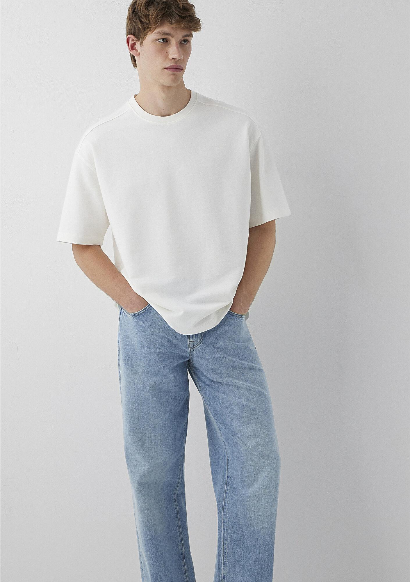 Mavi Ekru Basic Tişört Oversize / Geniş Kesim 0613504-70057