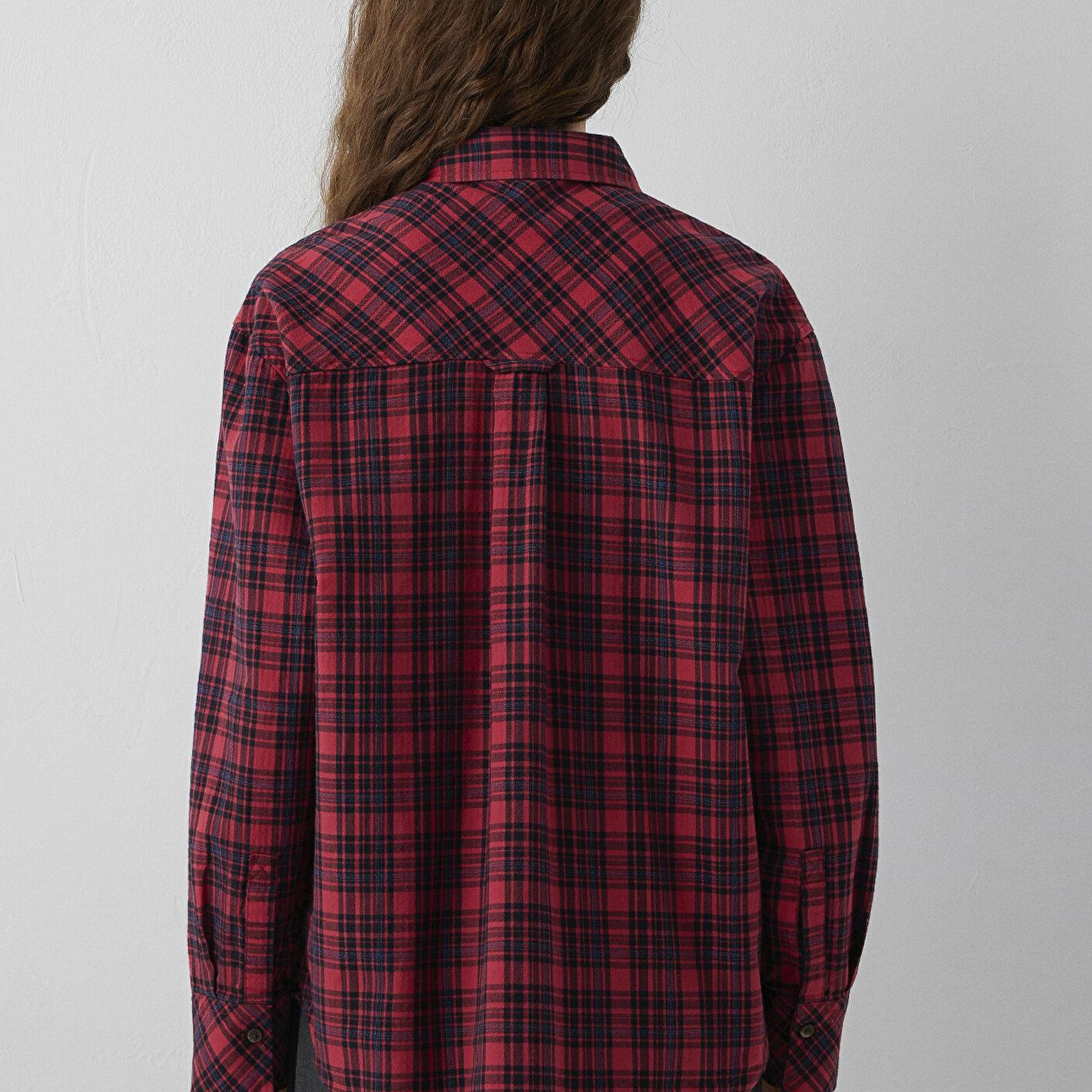 Mavi Kareli Kırmızı Gömlek Loose Fit / Bol Rahat Kesim 1211586-80120
