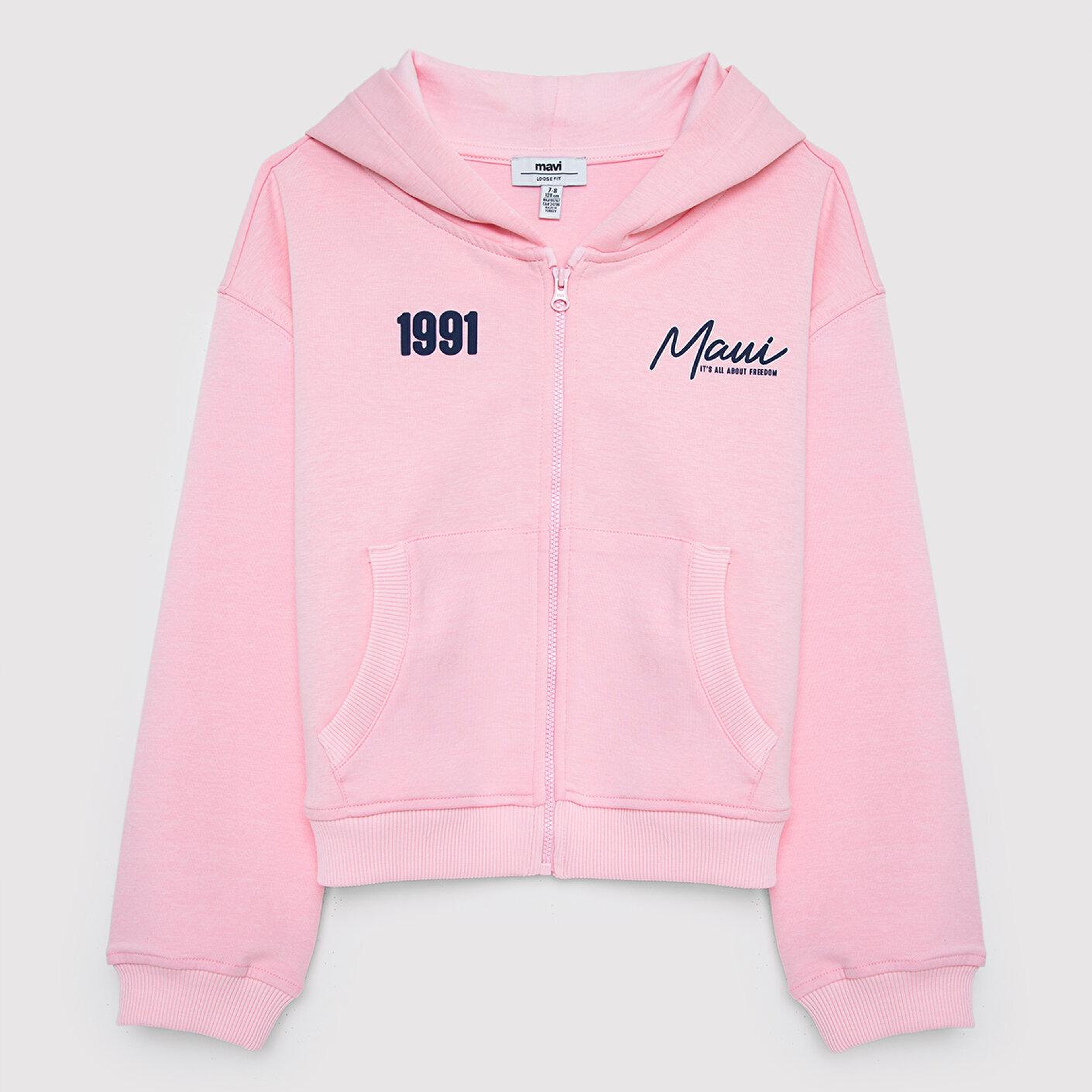 Mavi Kapüşonlu Pembe Sweatshirt 7S10188-86953