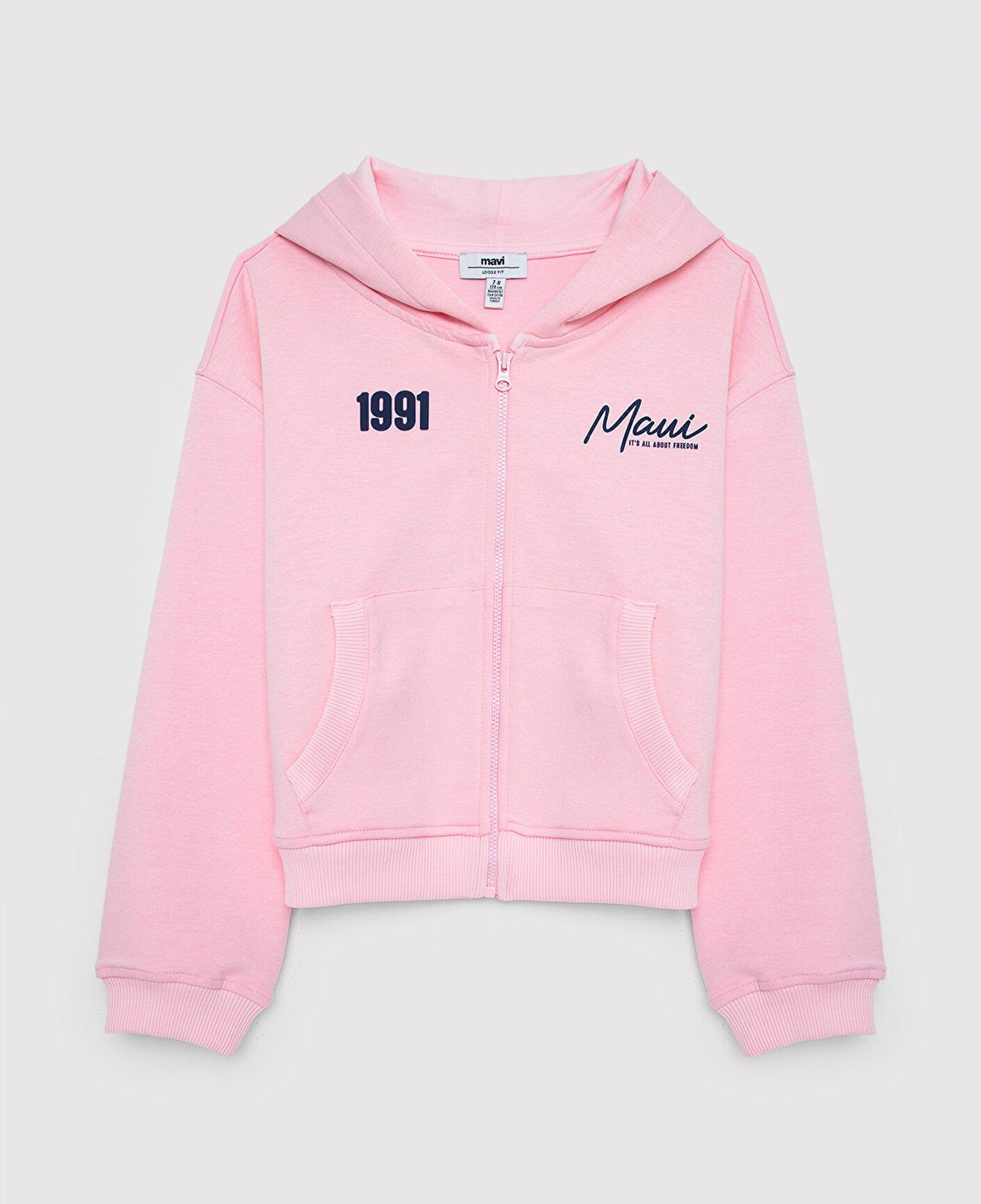 Mavi Kapüşonlu Pembe Sweatshirt 7S10188-86953