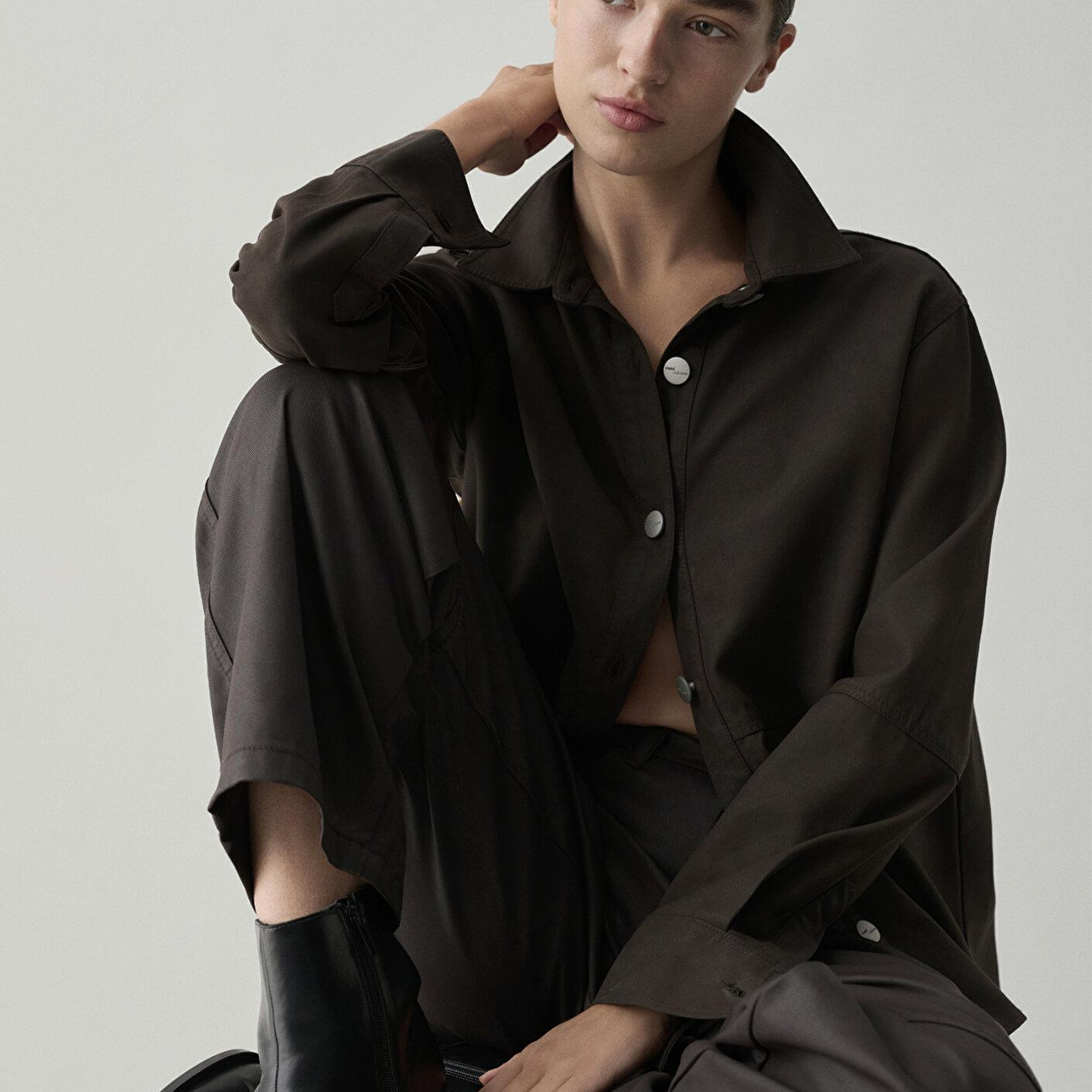 Mavi (Tencel TM) Lyocell Kahverengi Gömlek Oversize / Geniş Kesim 1211650-90707