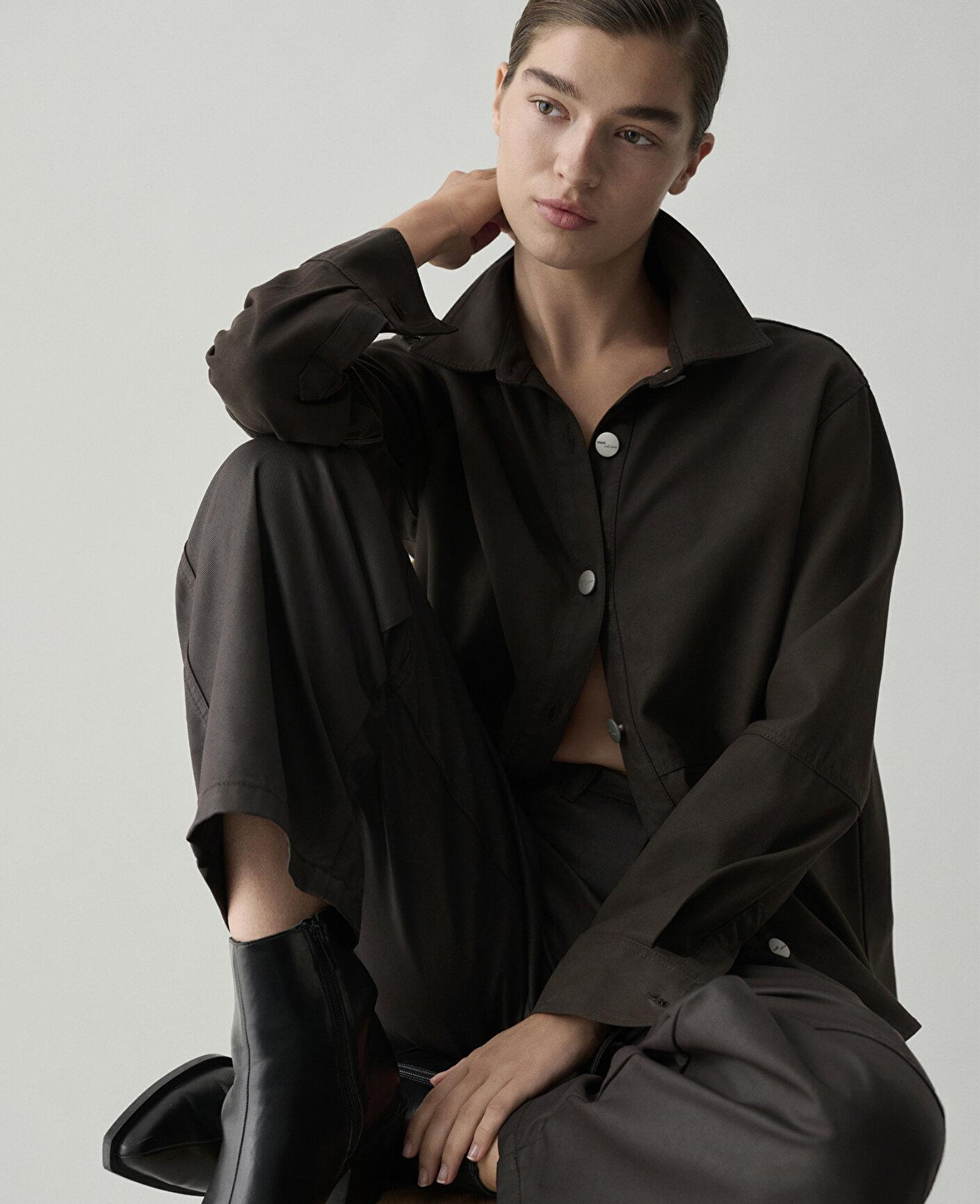 Mavi (Tencel TM) Lyocell Kahverengi Gömlek Oversize / Geniş Kesim 1211650-90707