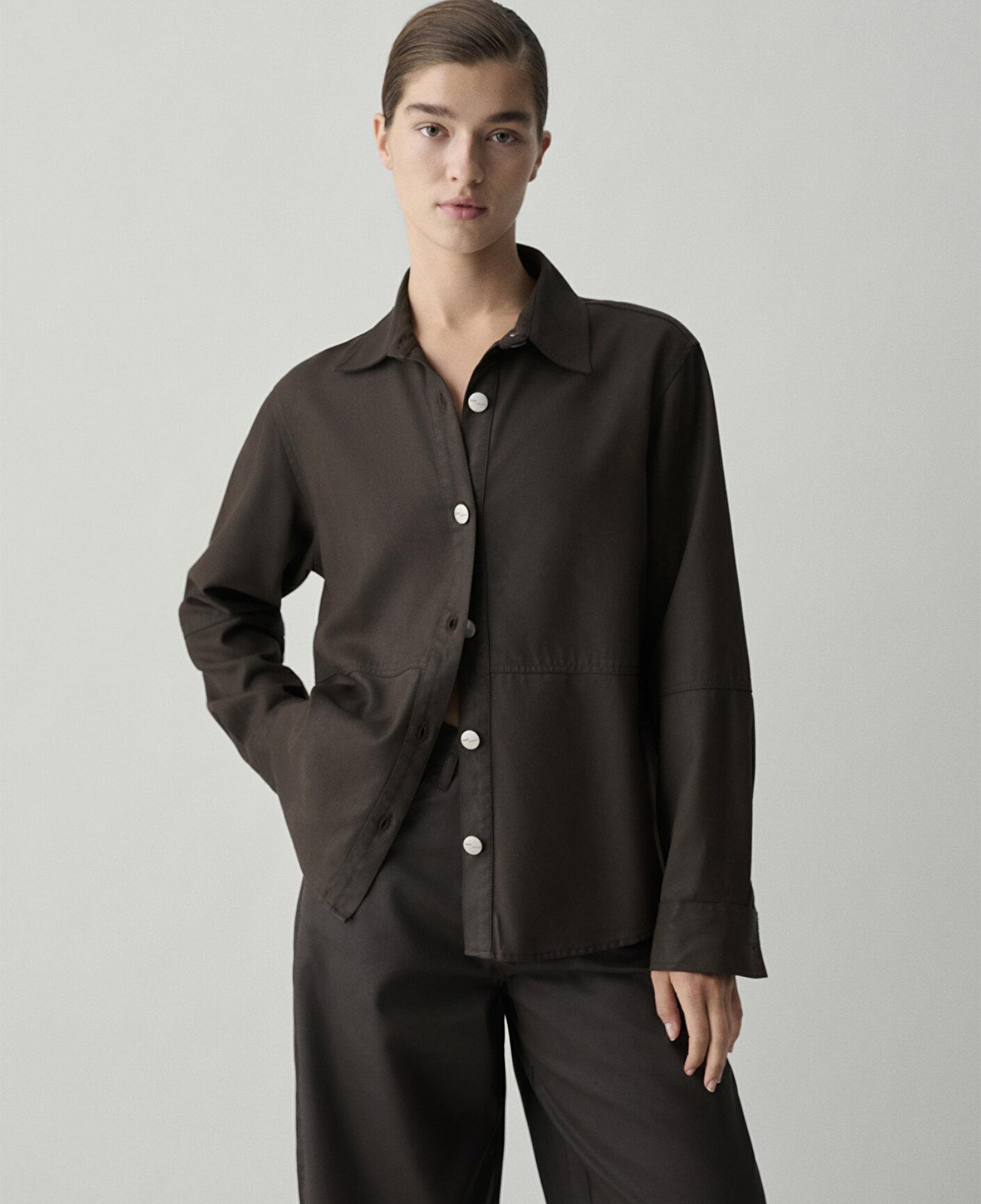 Mavi (Tencel TM) Lyocell Kahverengi Gömlek Oversize / Geniş Kesim 1211650-90707