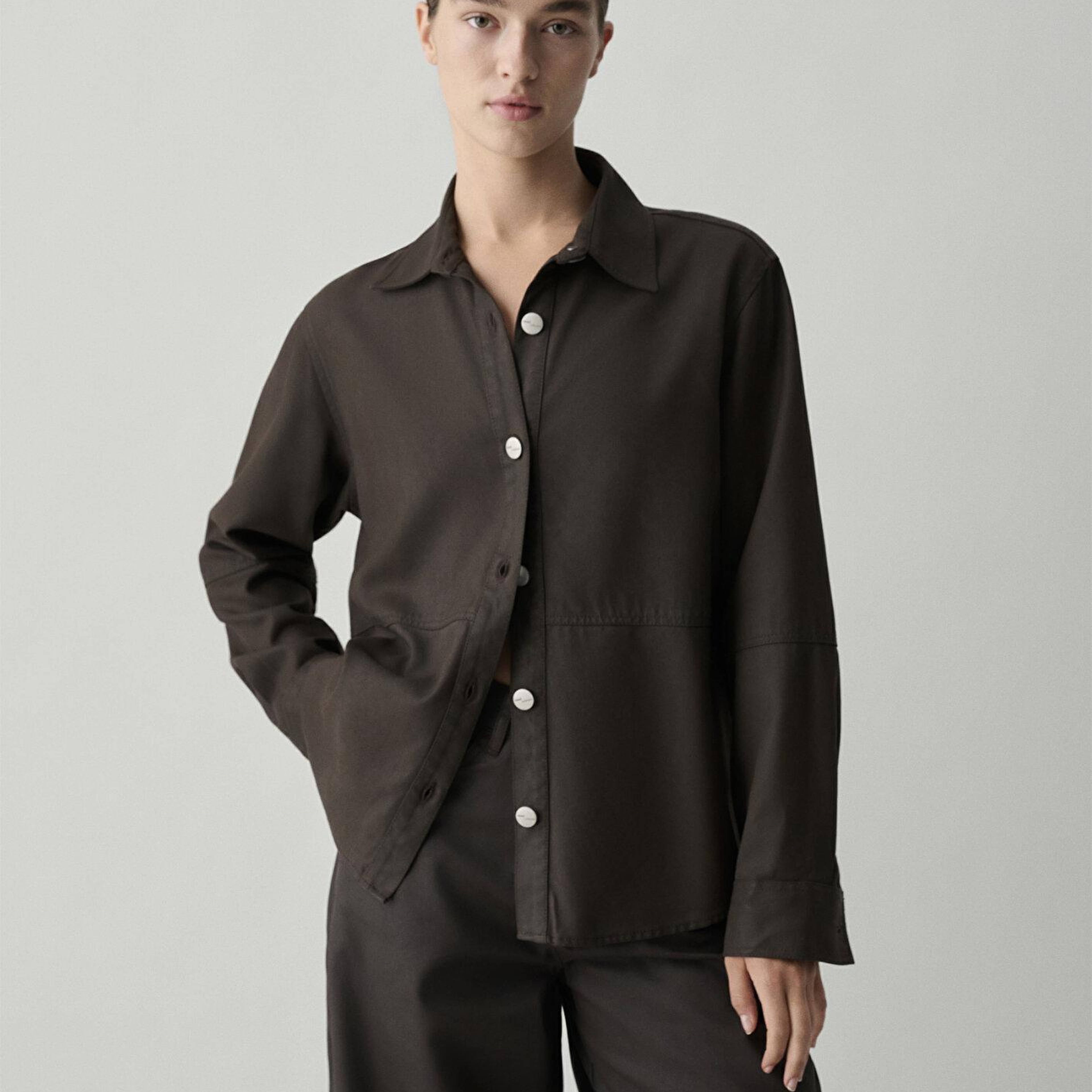 Mavi (Tencel TM) Lyocell Kahverengi Gömlek Oversize / Geniş Kesim 1211650-90707