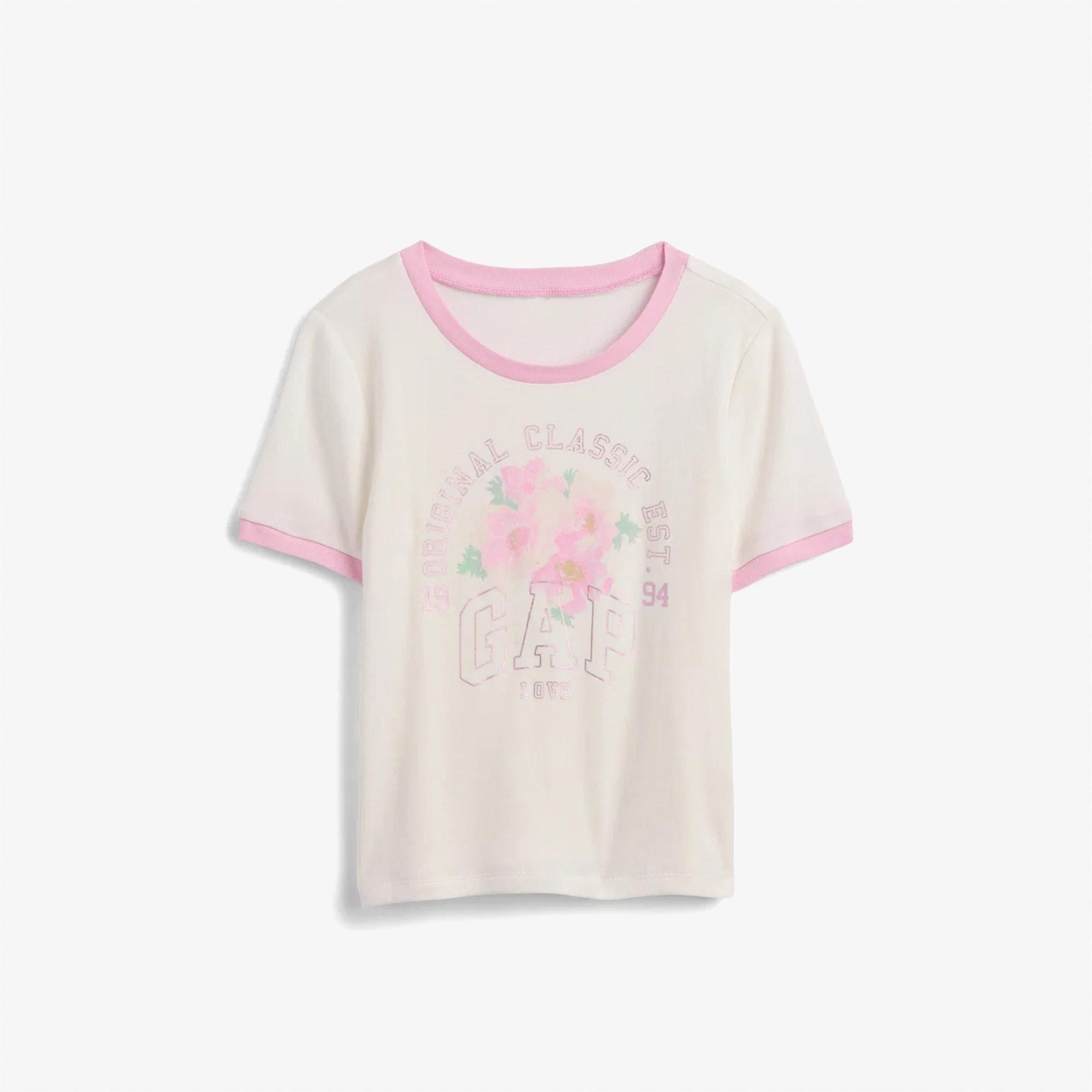 Gap Ringer Grafik Baskılı Çocuk Krem T-Shirt