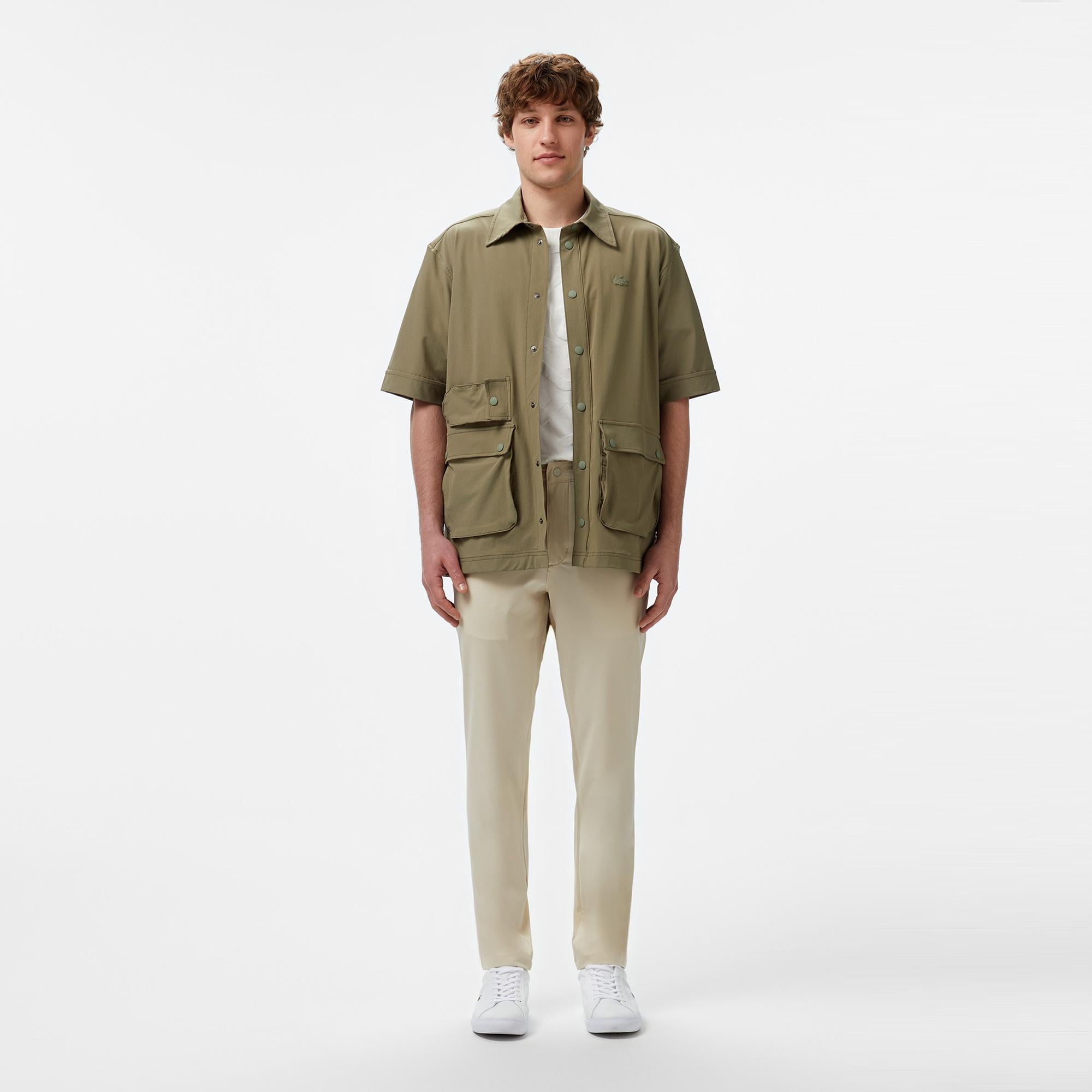 Erkek Relaxed Fit Kısa Kollu Haki Gömlek