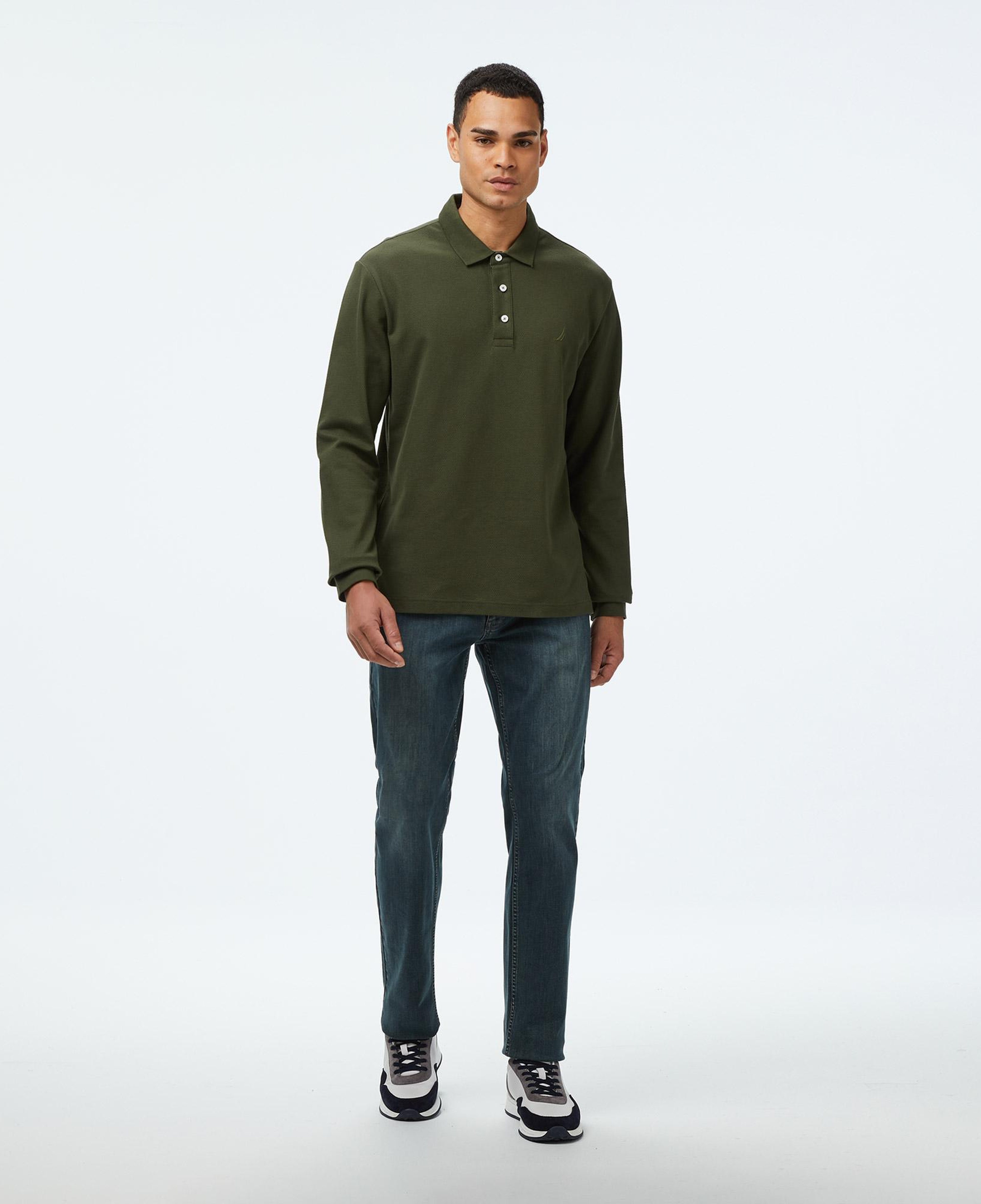 Nautica Erkek Yeşil Classic Fit Uzun Kollu Polo