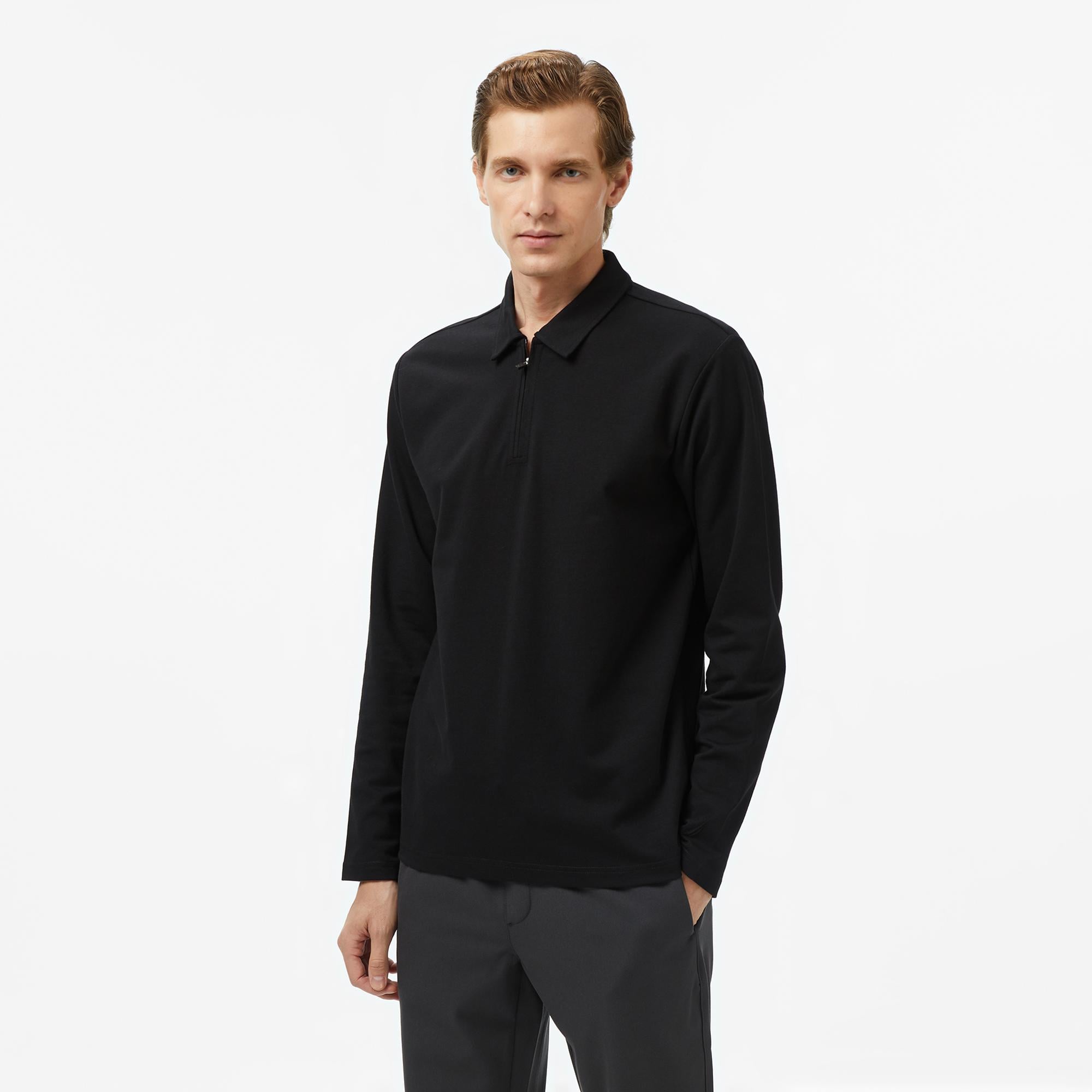 Nautica Erkek Siyah Classic Fit Uzun Kollu Polo Yaka T-Shirt