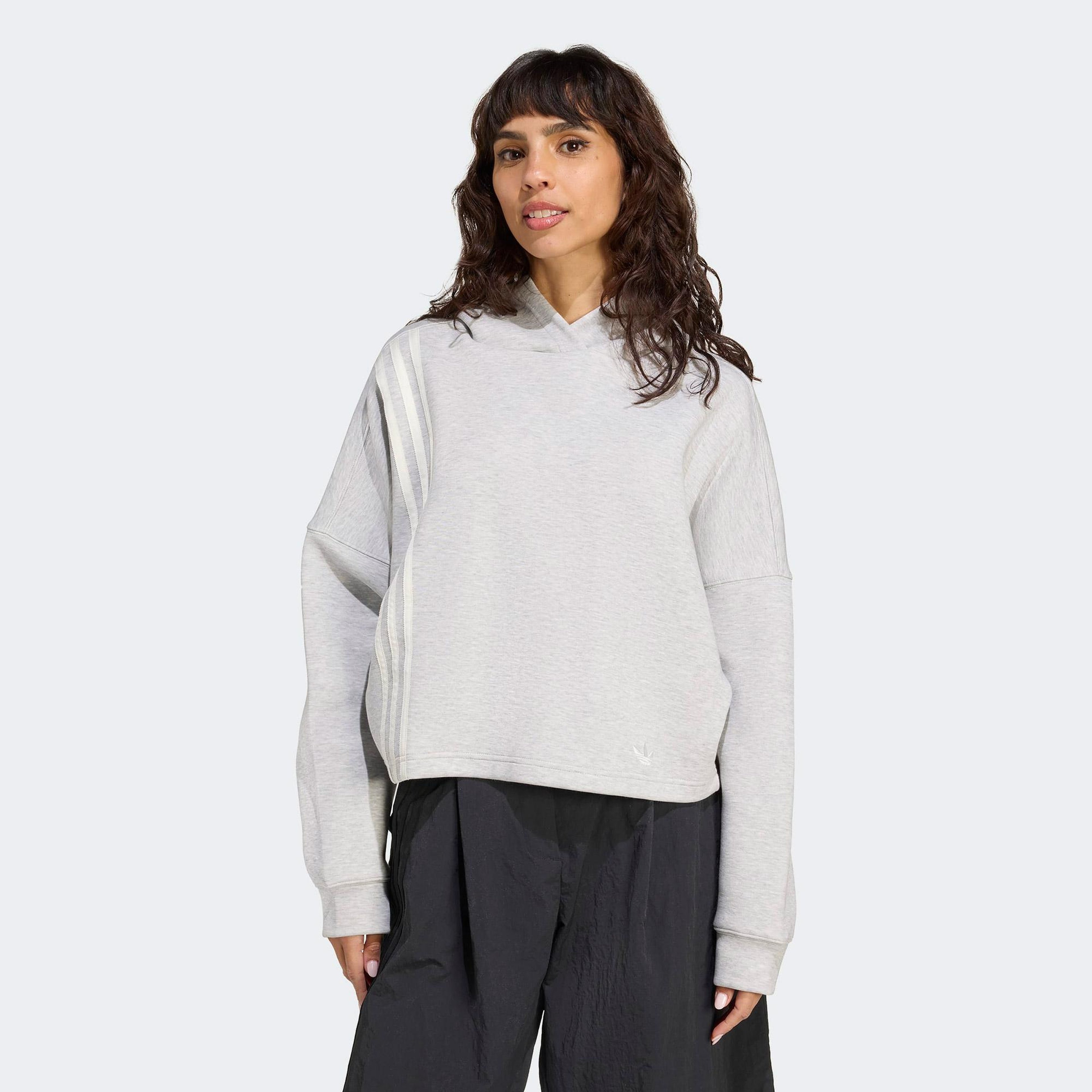 adidas 3 Stripes Kadın Gri Hoodie