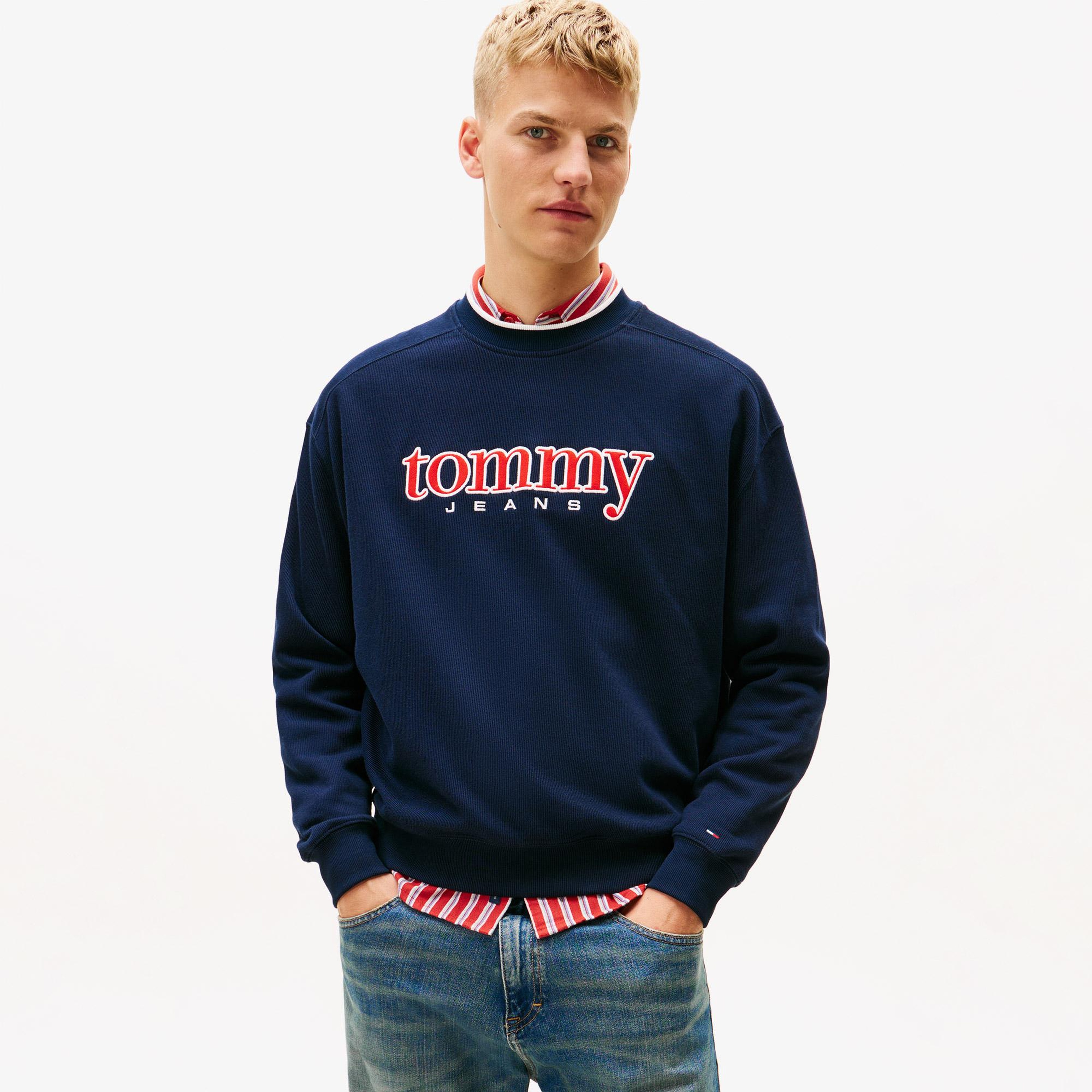 Tommy Hilfiger Erkek 90s Texture Graphic Erkek Lacivert Sweatshirt
