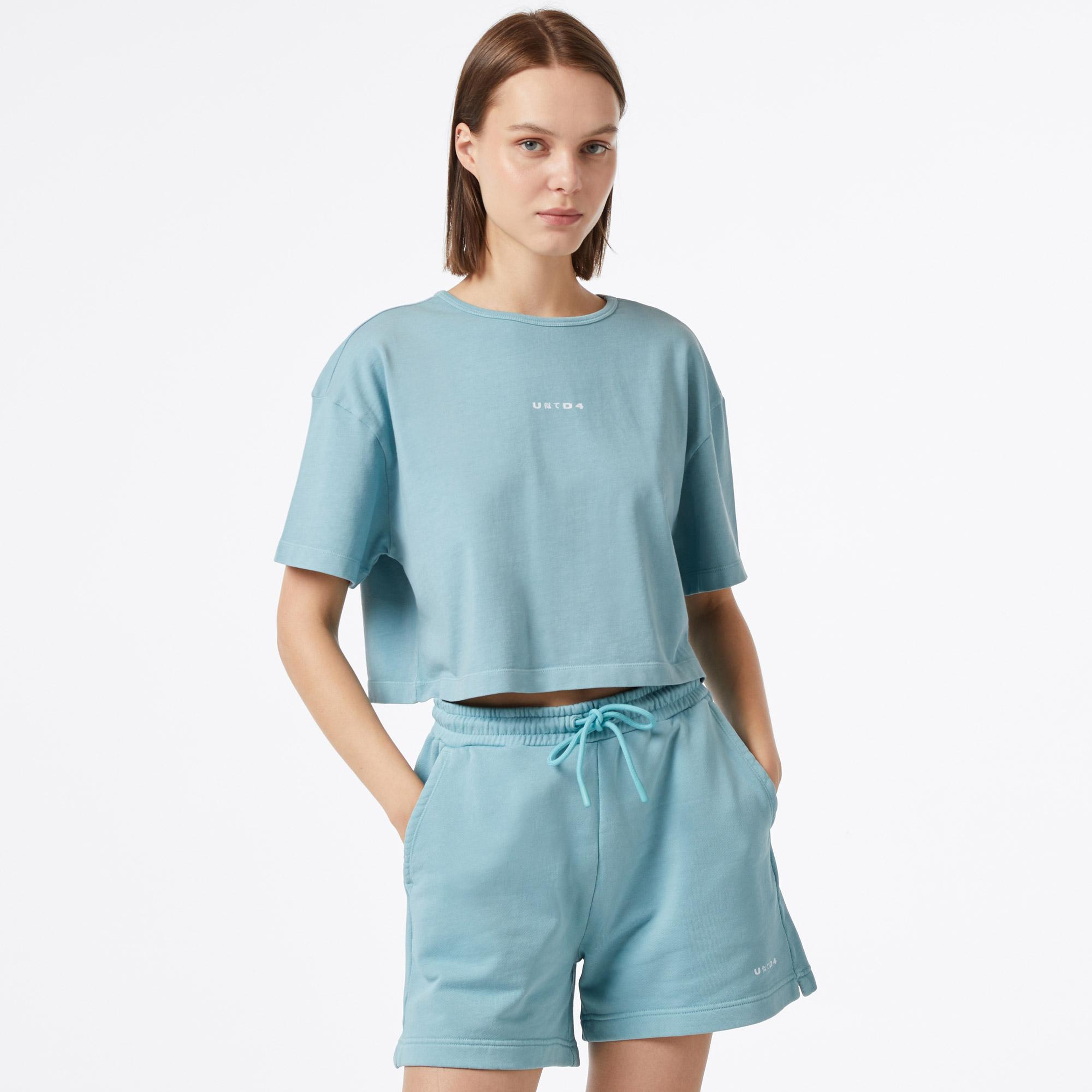 UNITED4 Essentials Kadın Mavi Crop T-Shirt