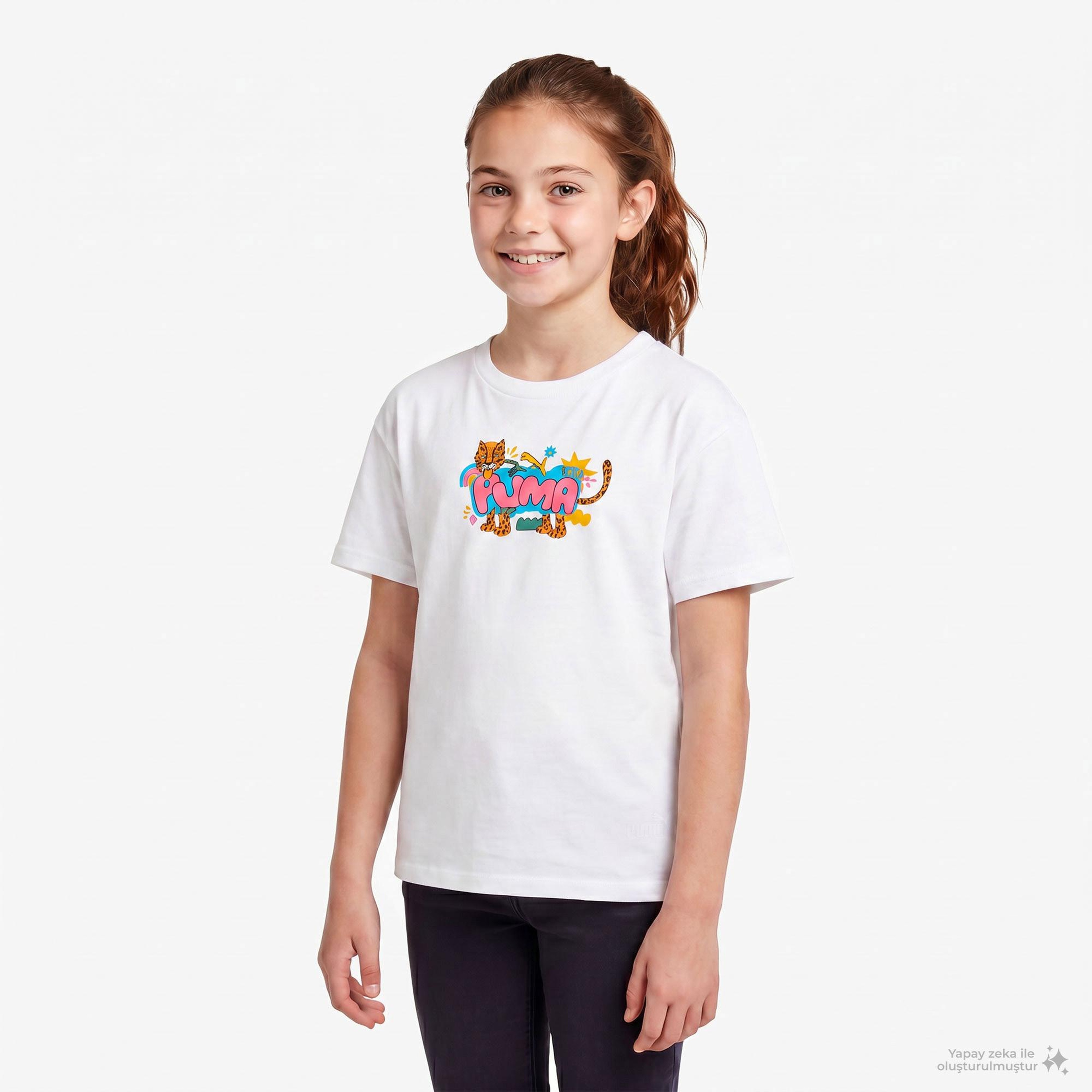 Puma Graphic Leopard Çocuk Beyaz T-Shirt