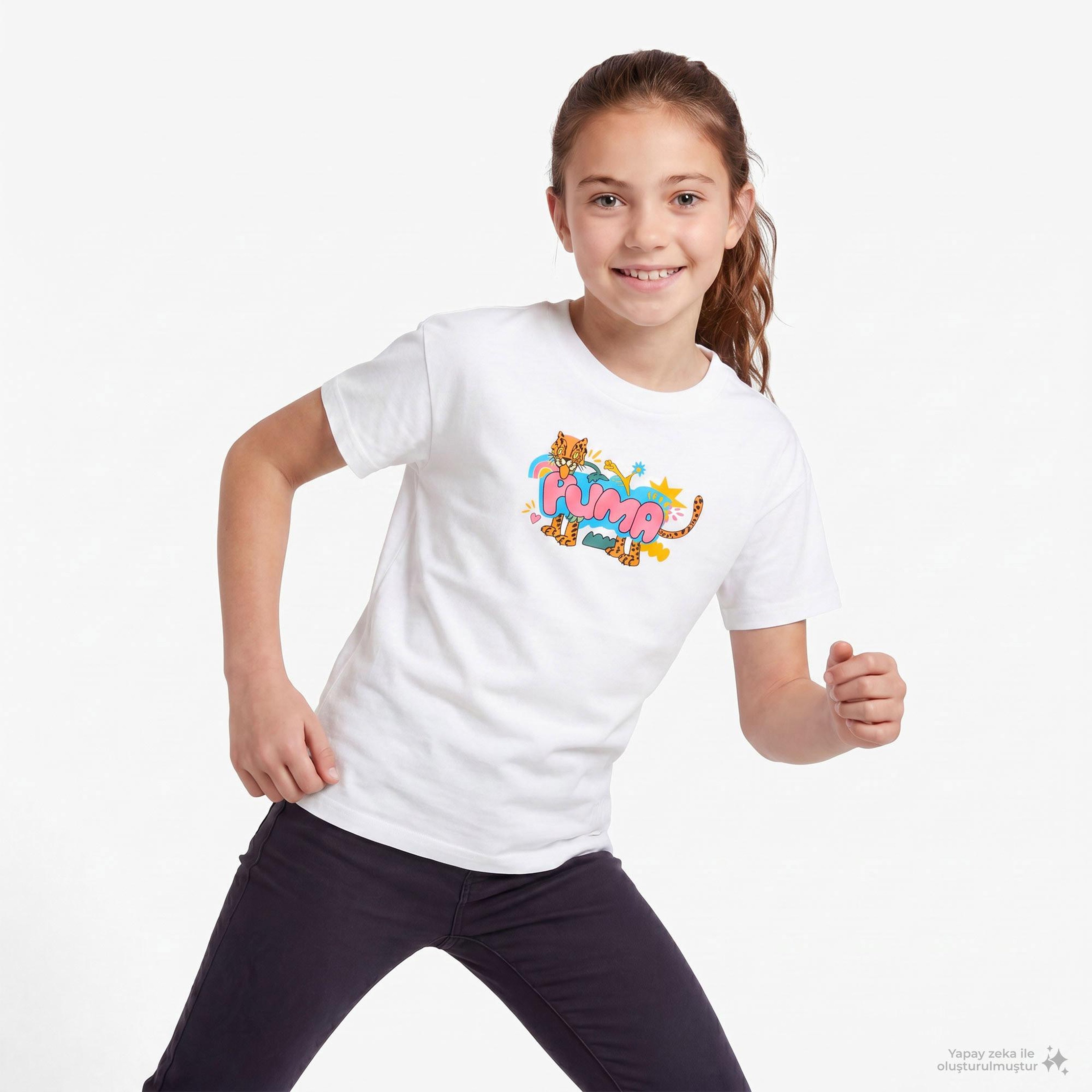 Puma Graphic Leopard Çocuk Beyaz T-Shirt