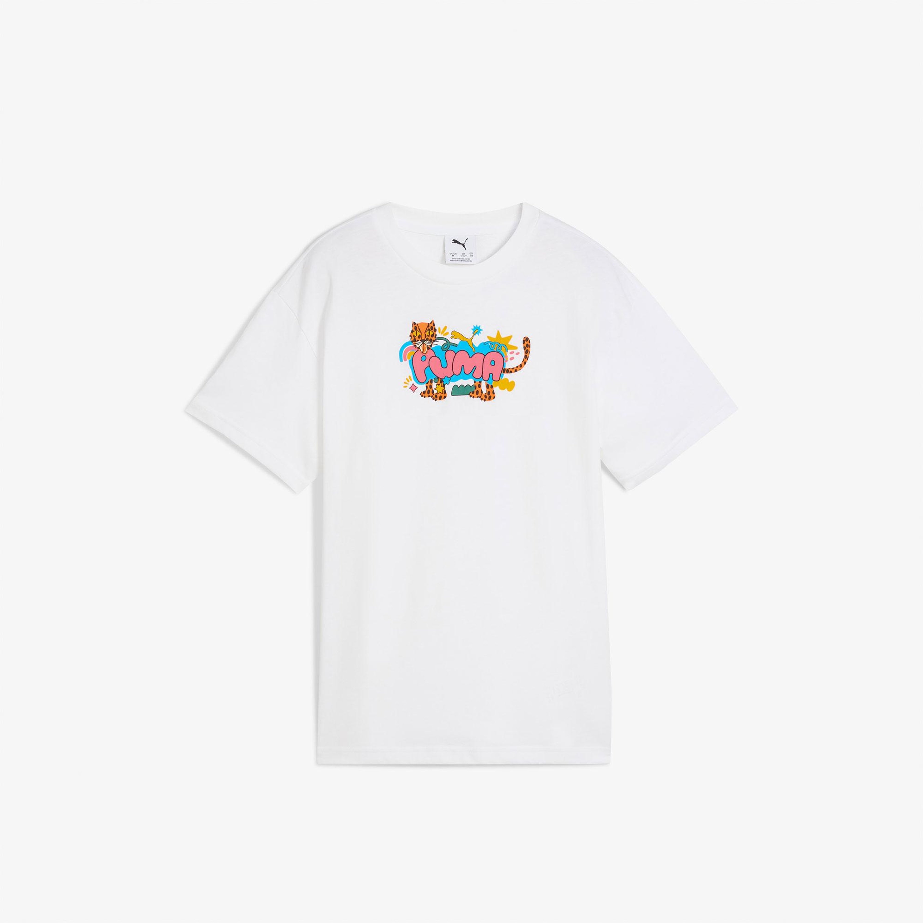 Puma Graphic Leopard Çocuk Beyaz T-Shirt