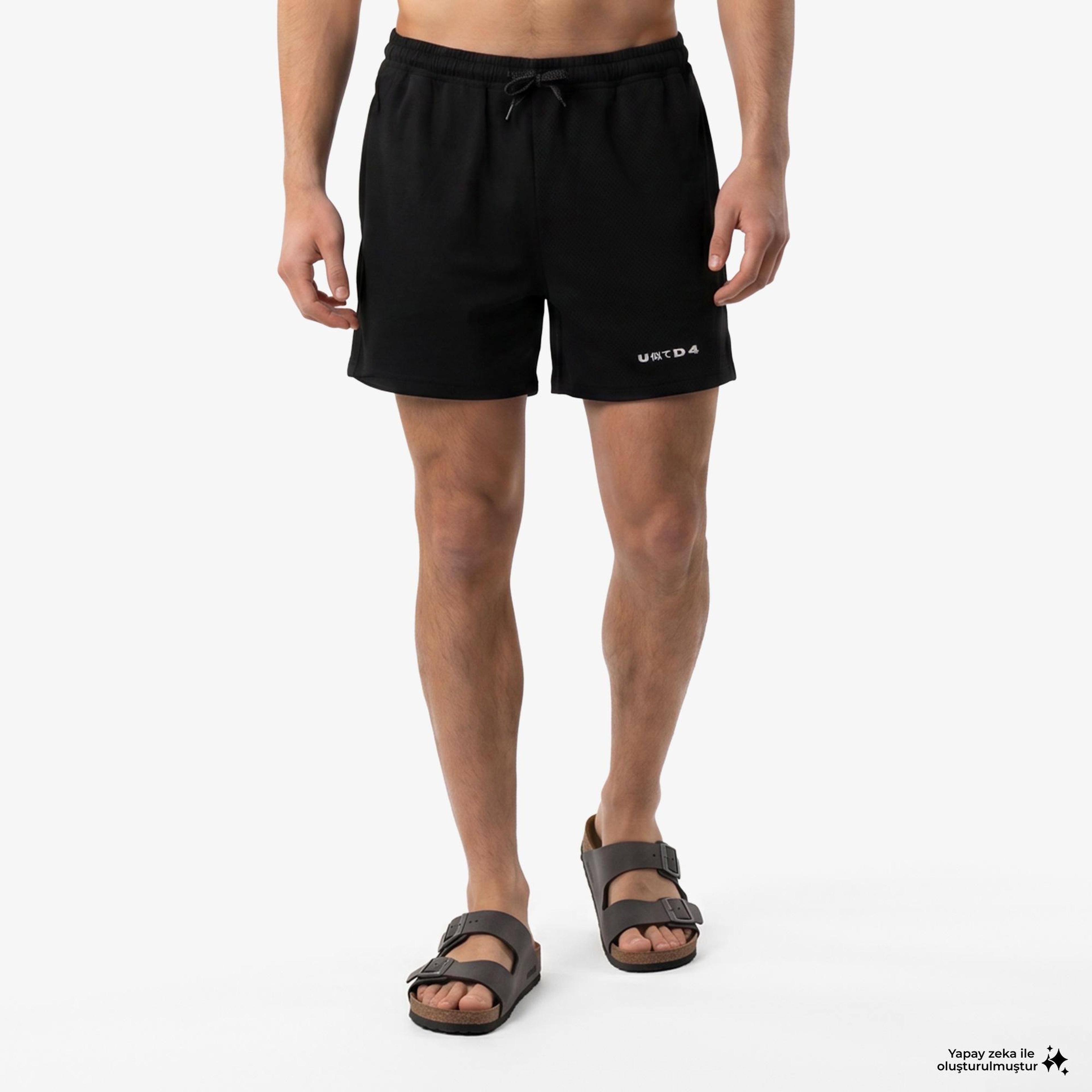 UNITED4 Comfort Fit Erkek Siyah Deniz Şortu