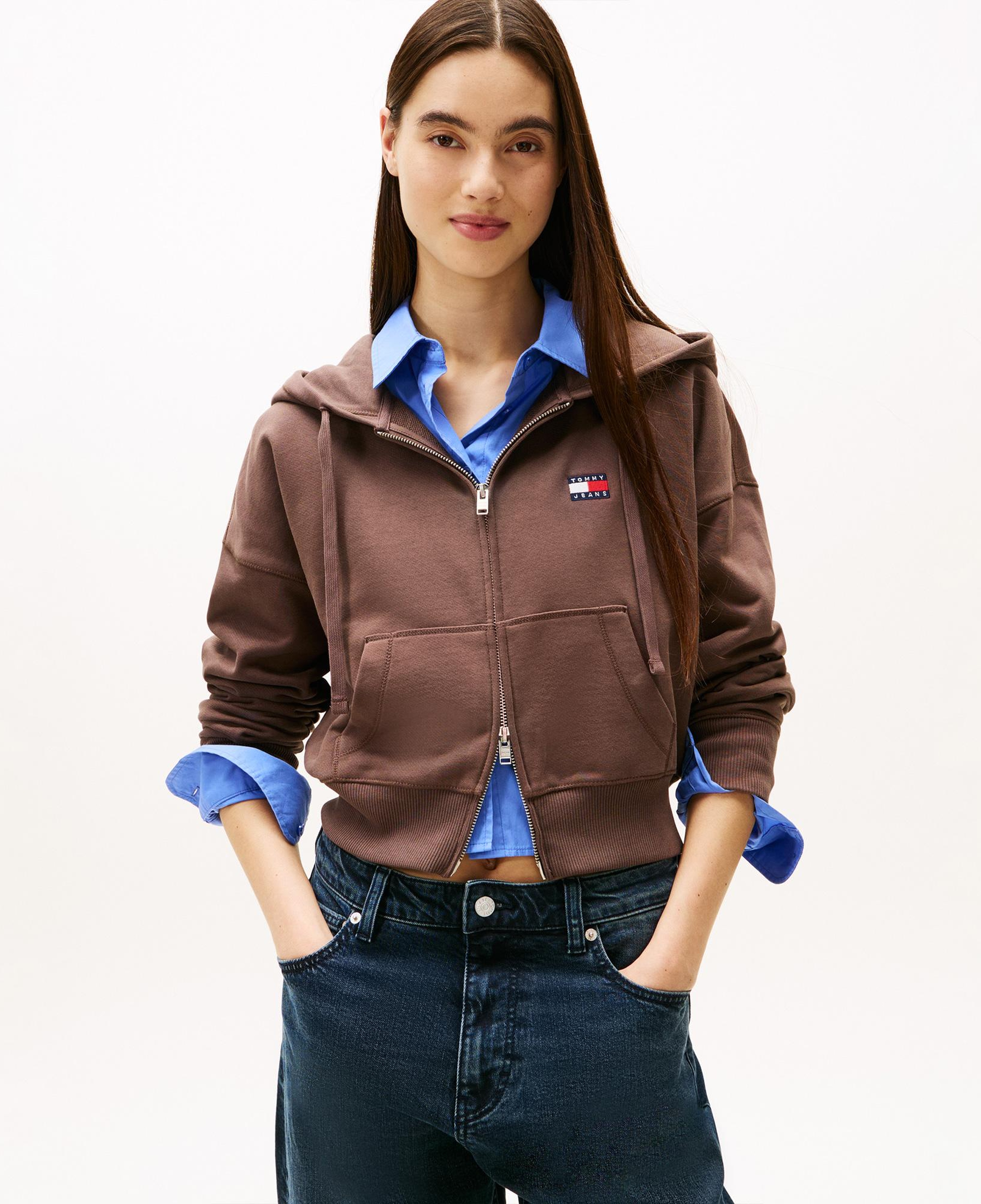 Tommy Hilfiger Bxy Crop Zip Kadın Kahverengi Sweatshirt