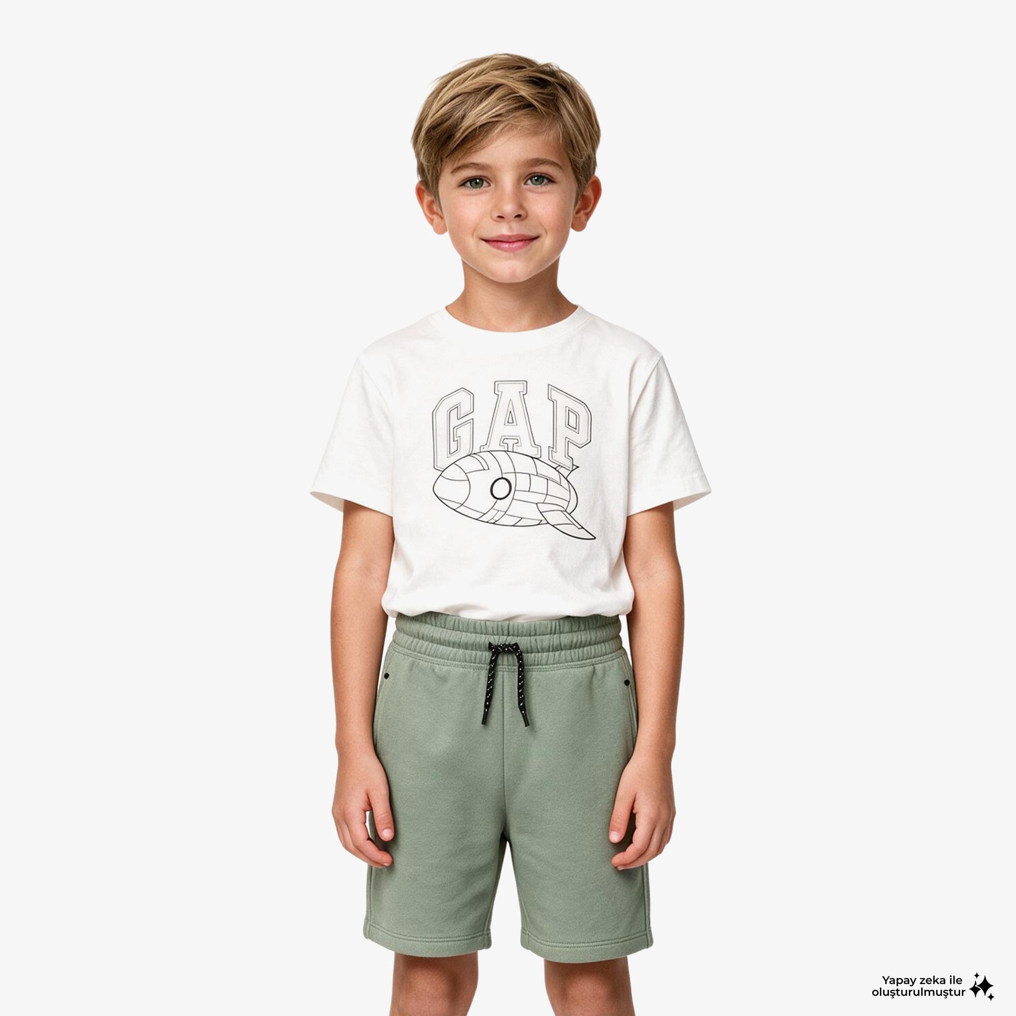 Gap Roket Grafik Baskılı Çocuk Beyaz T-Shirt