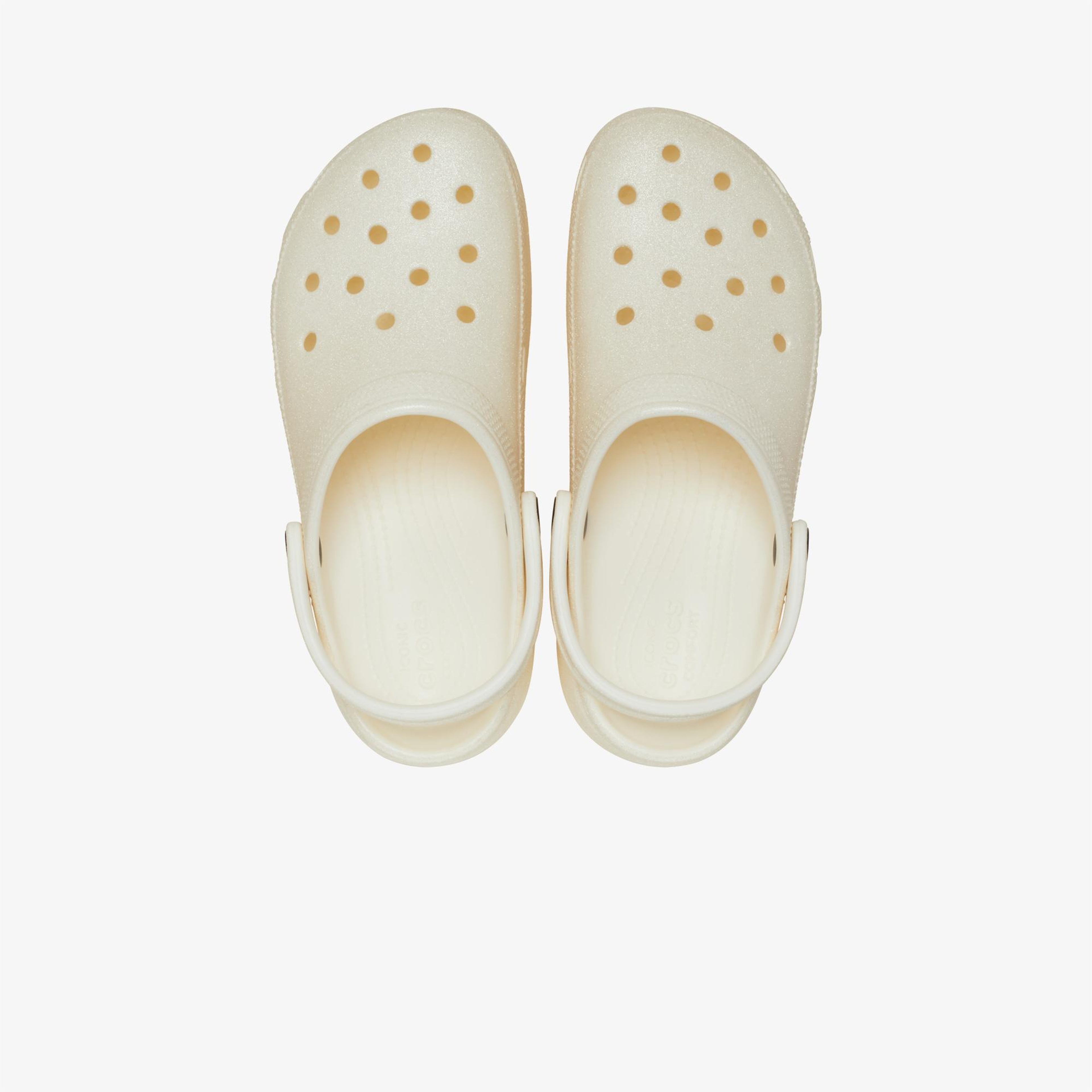 Crocs Classic Platform Glitter Clog Kadın Krem Sandalet