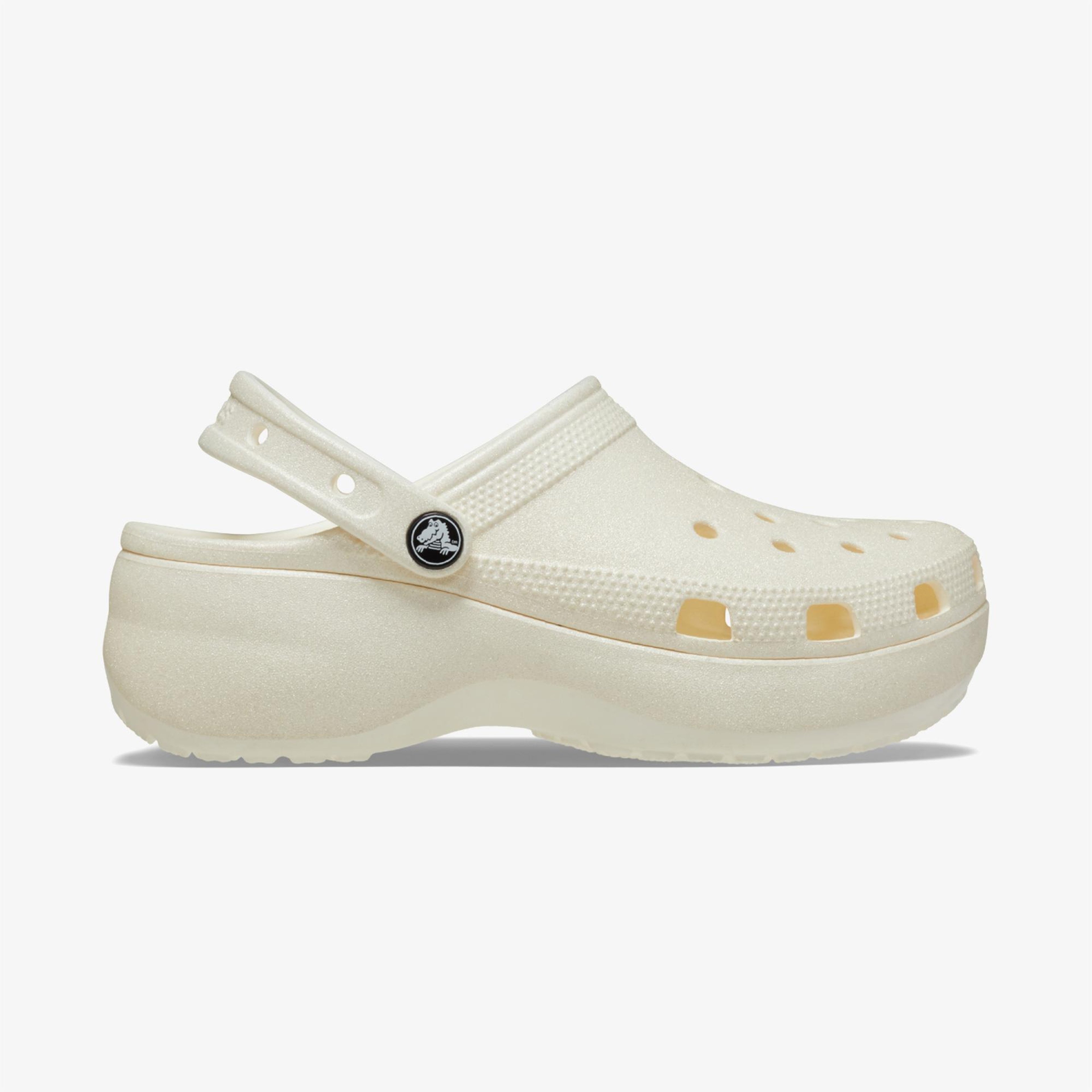 Crocs Classic Platform Glitter Clog Kadın Krem Sandalet