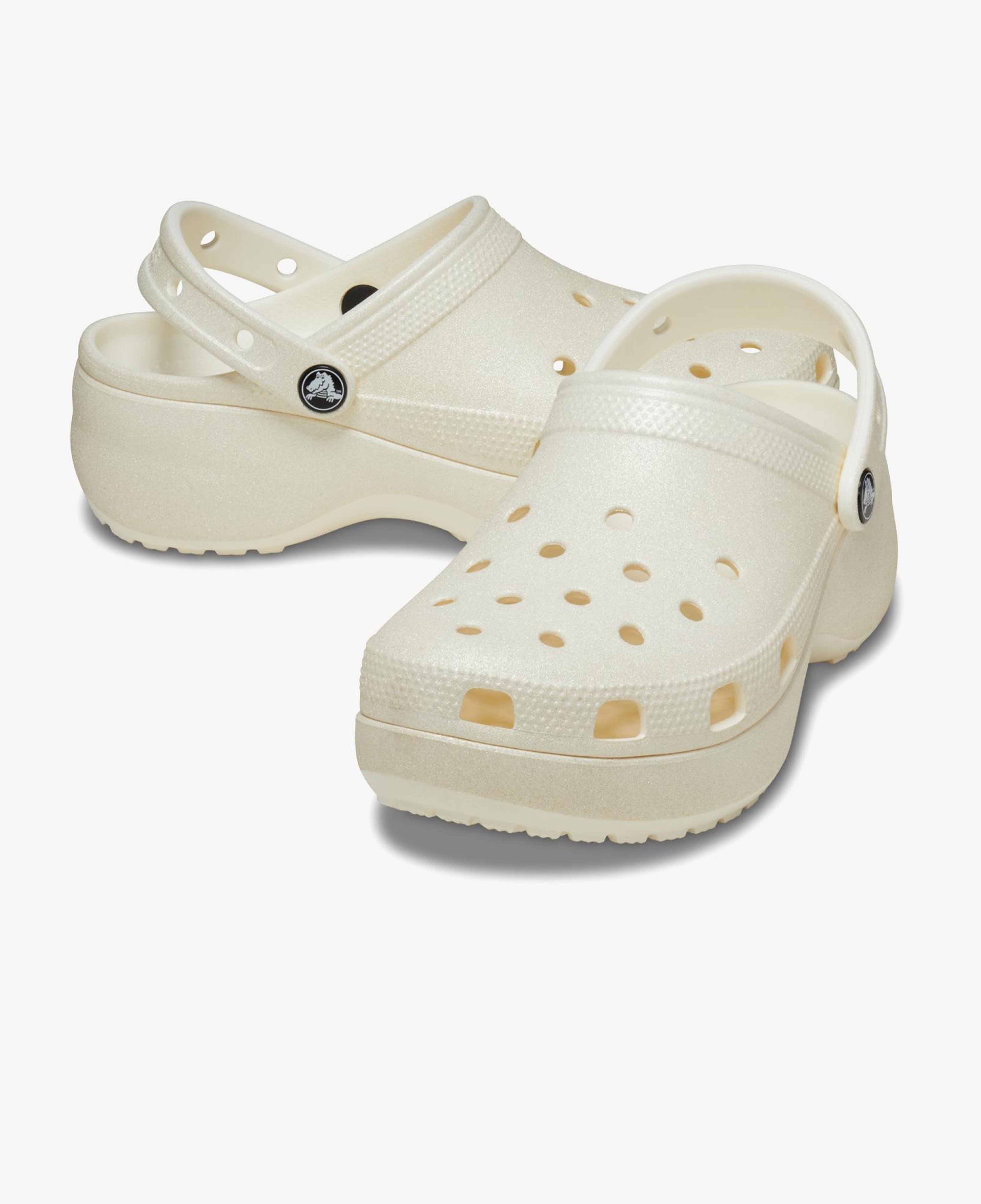 Crocs Classic Platform Glitter Clog Kadın Krem Sandalet