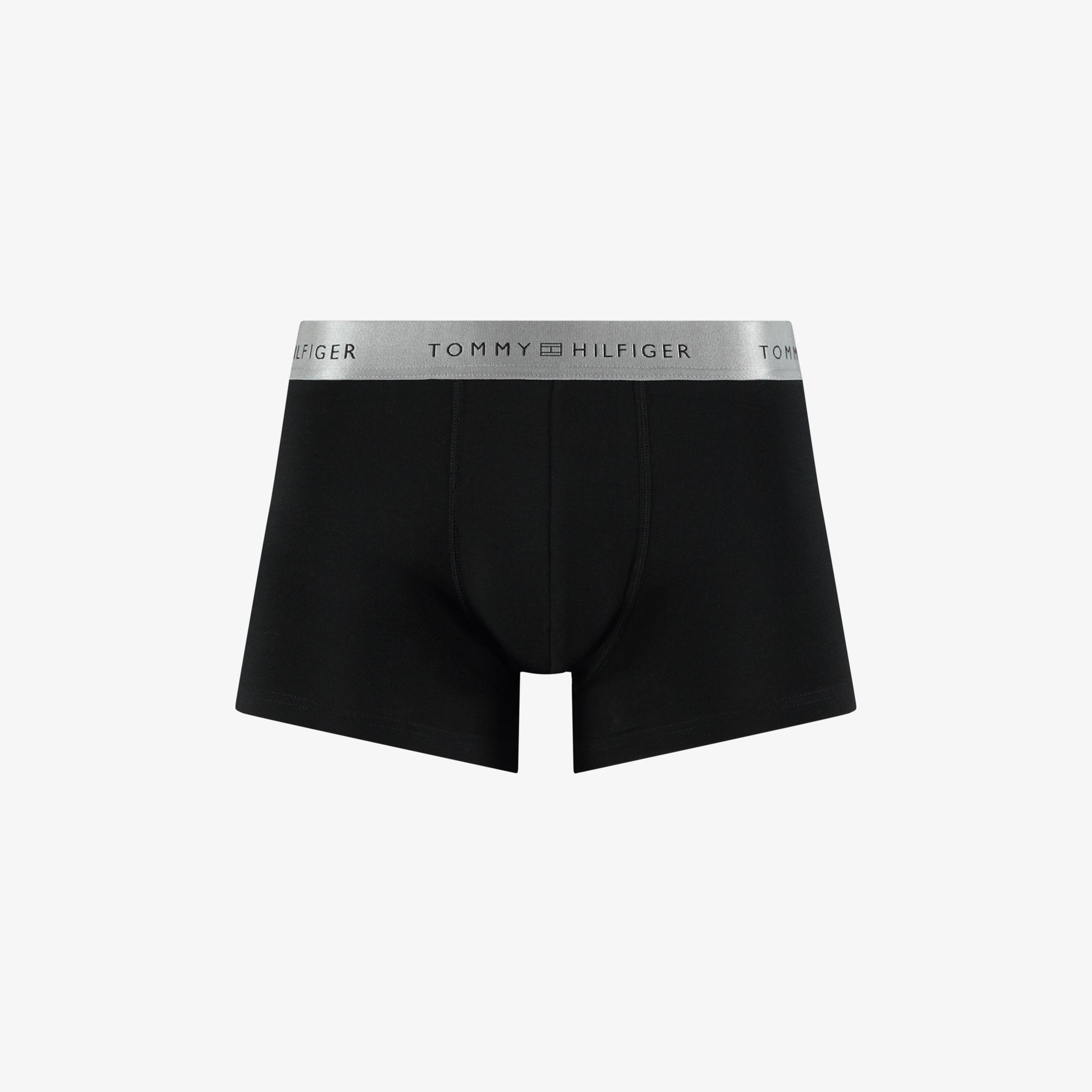 Tommy Hilfiger Trunk 3'lü Siyah/Gümüş/Yeşil Bantlı Erkek Siyah Boxer