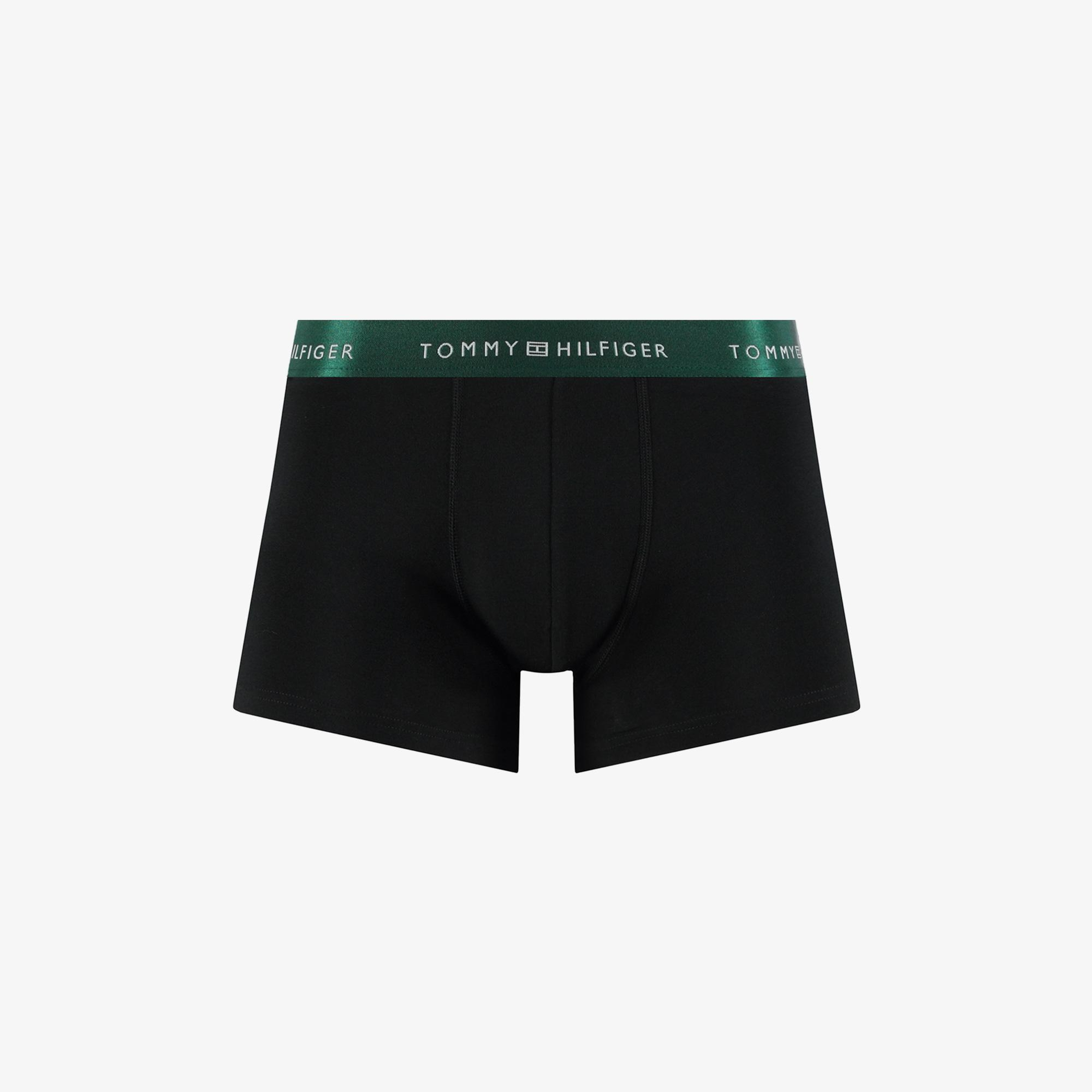 Tommy Hilfiger Trunk 3'lü Siyah/Gümüş/Yeşil Bantlı Erkek Siyah Boxer