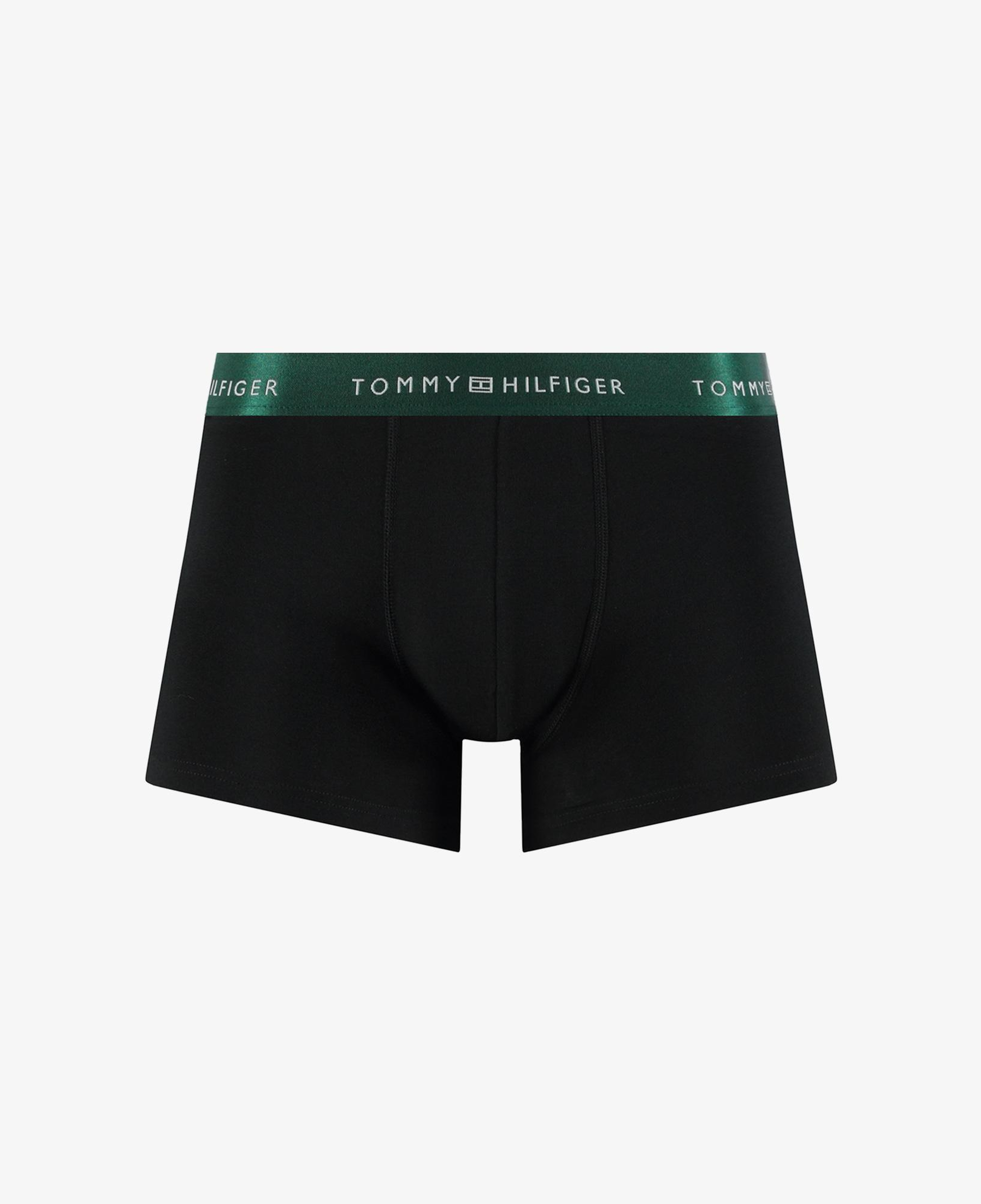 Tommy Hilfiger Trunk 3'lü Siyah/Gümüş/Yeşil Bantlı Erkek Siyah Boxer
