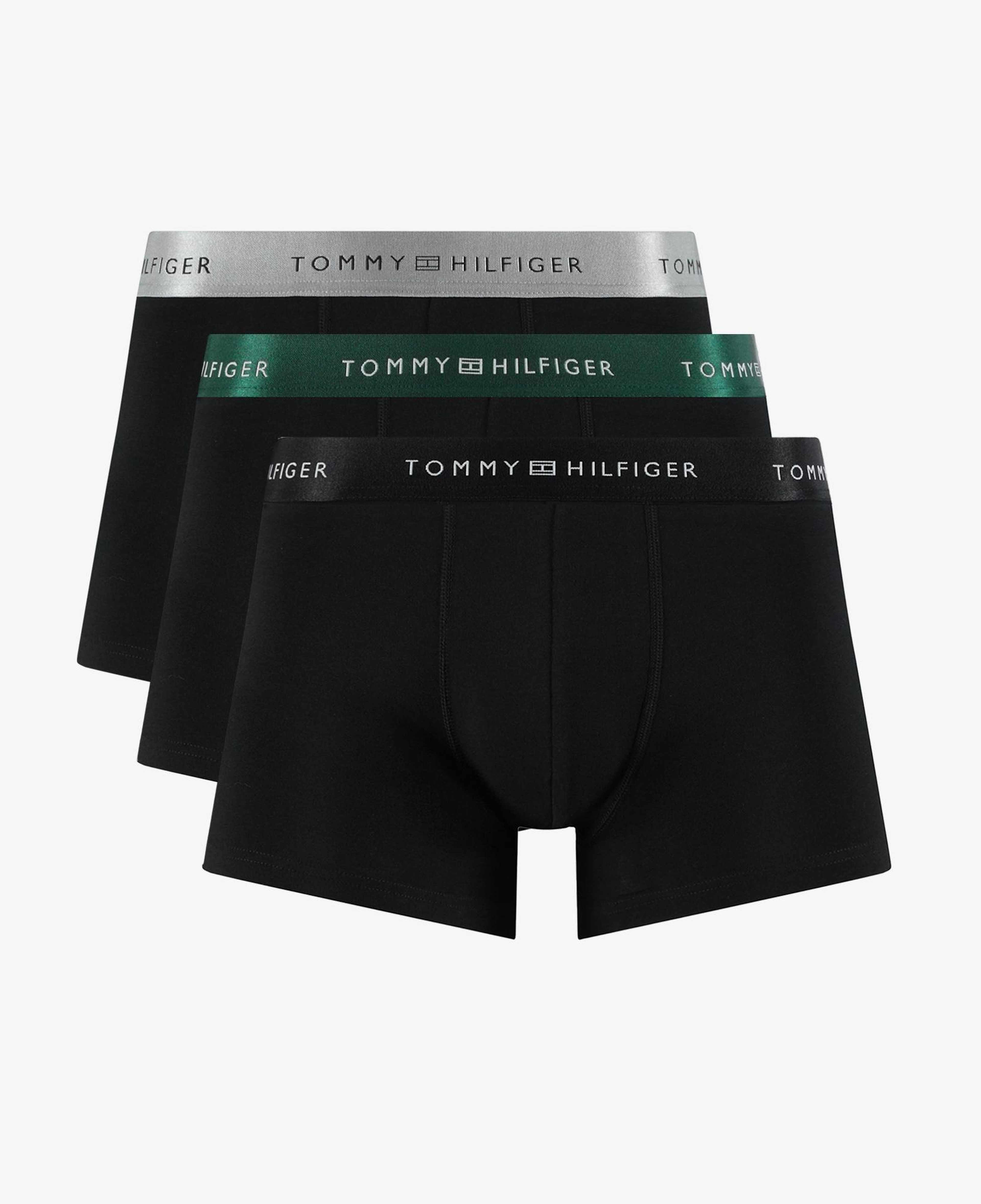 Tommy Hilfiger Trunk 3'lü Siyah/Gümüş/Yeşil Bantlı Erkek Siyah Boxer