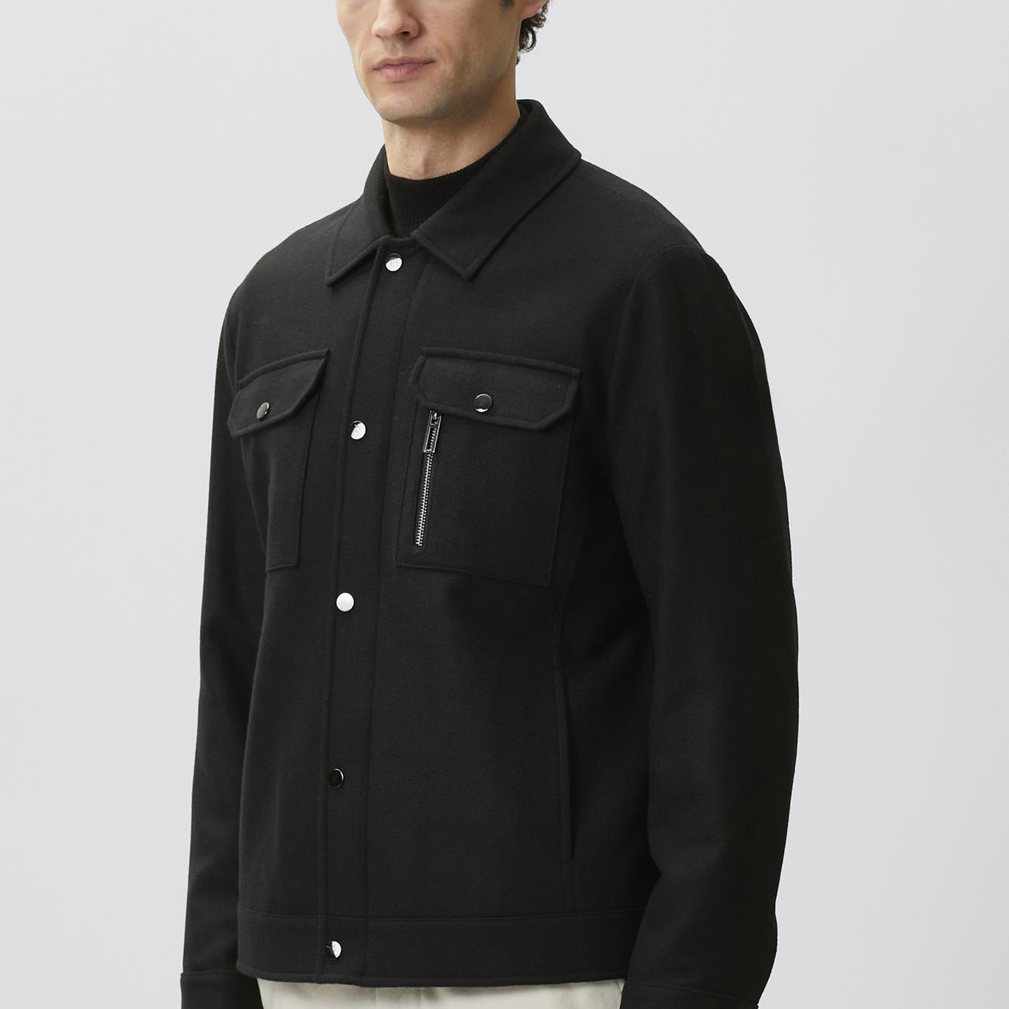 Network Erkek Siyah Çıtçıtlı Yün Karışımlı Mont