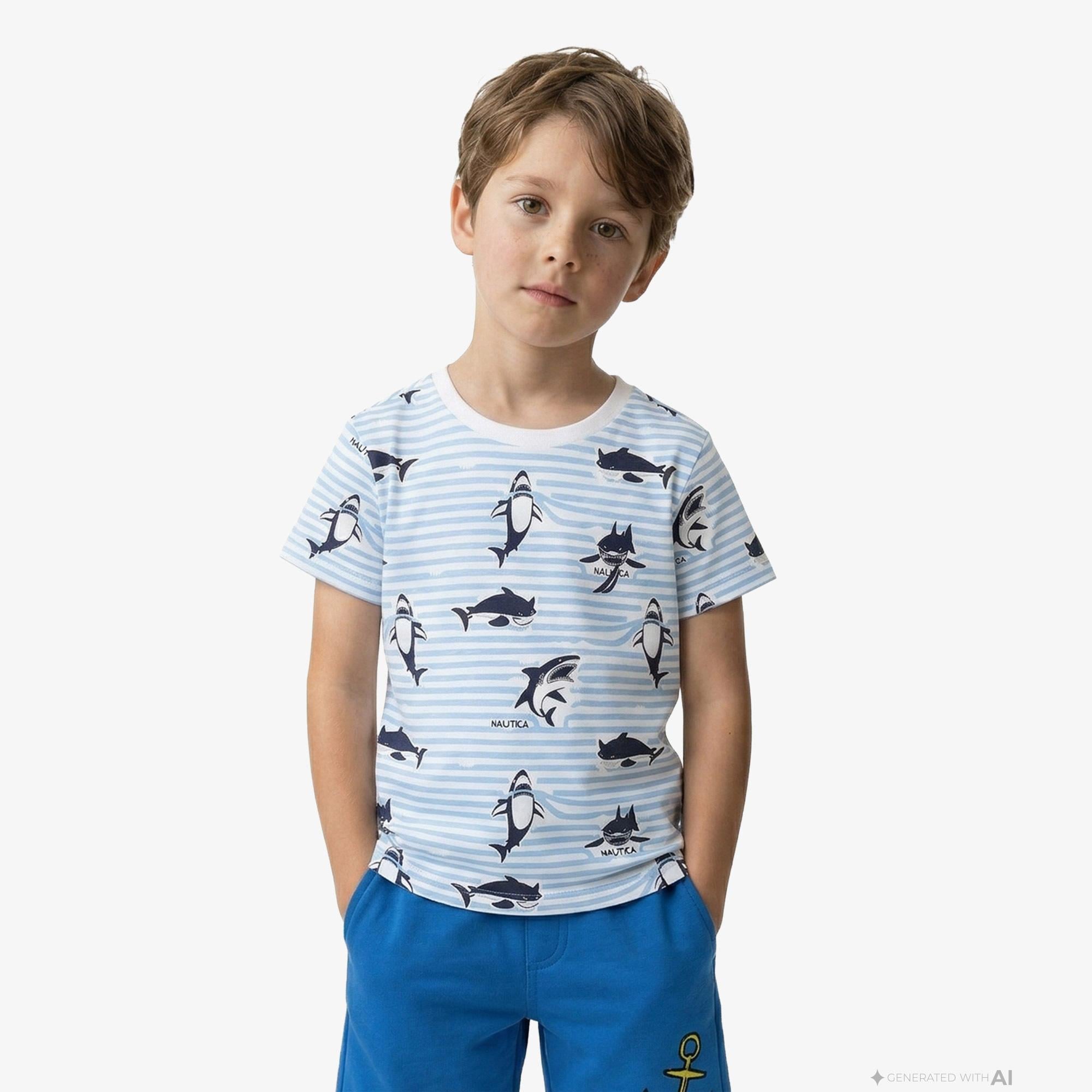 Nautica Erkek Çocuk Mavi Regular Fit Baskılı T-Shirt