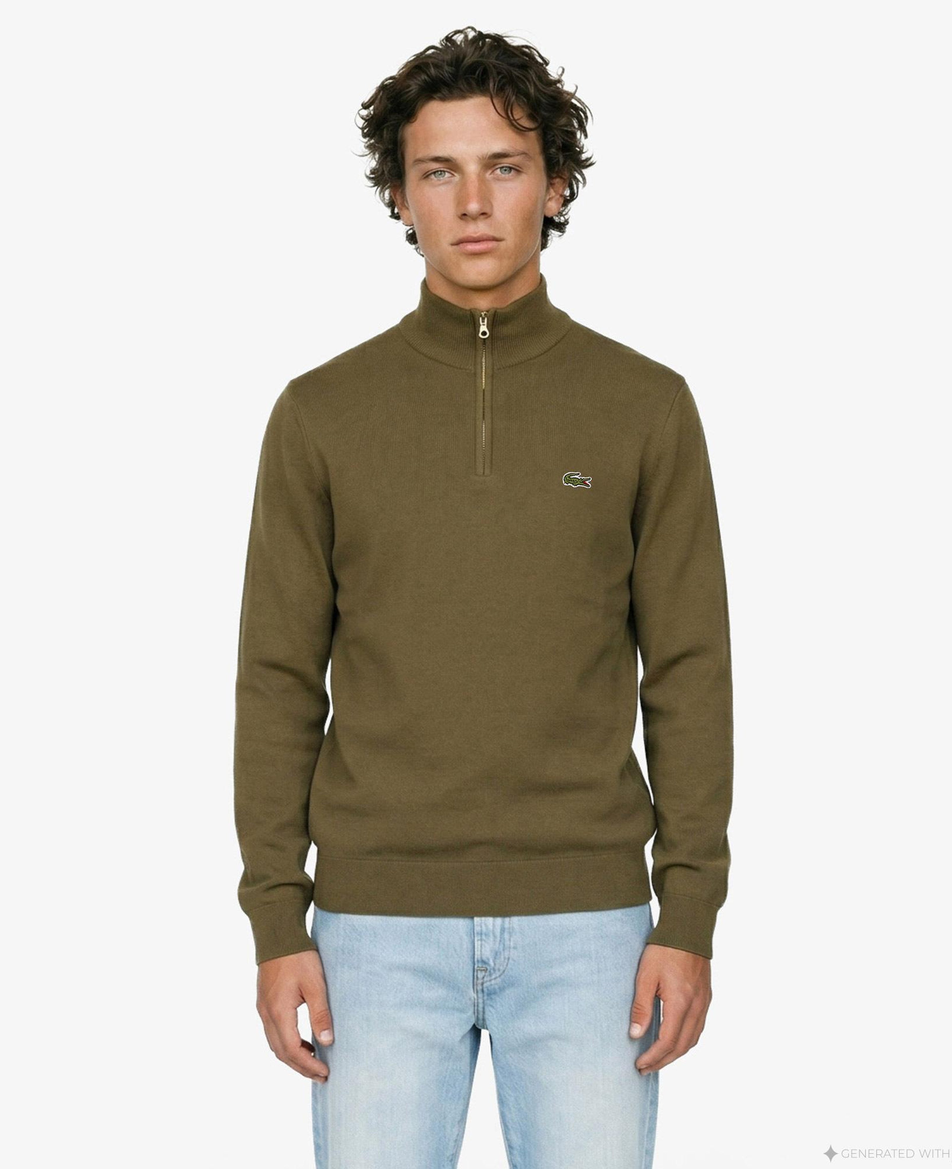 Lacoste Erkek Regular Fit Yarım Fermuarlı Haki Kazak
