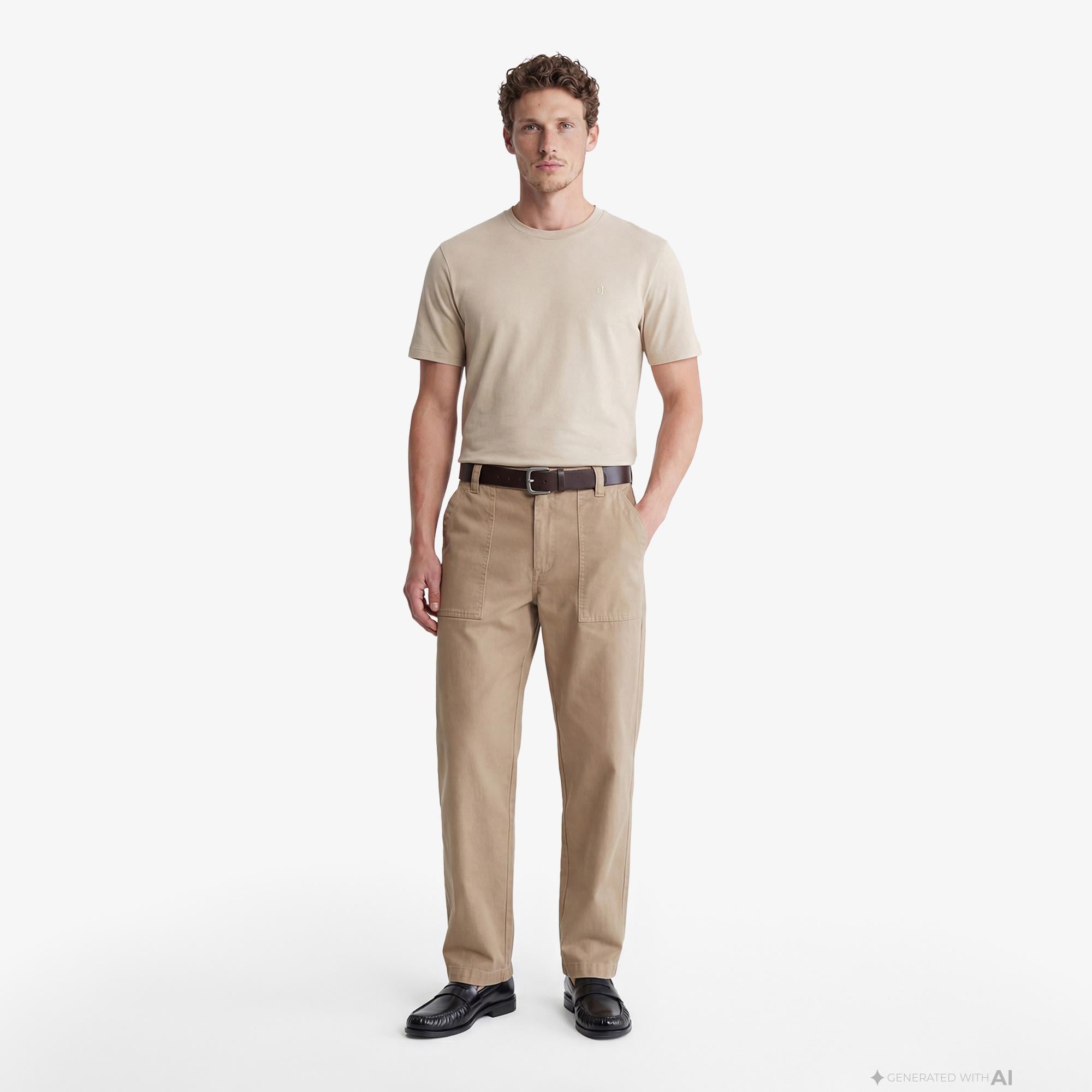 Calvin Klein Supima Chest Emblem Crewneck Erkek Kahverengi T-Shirt