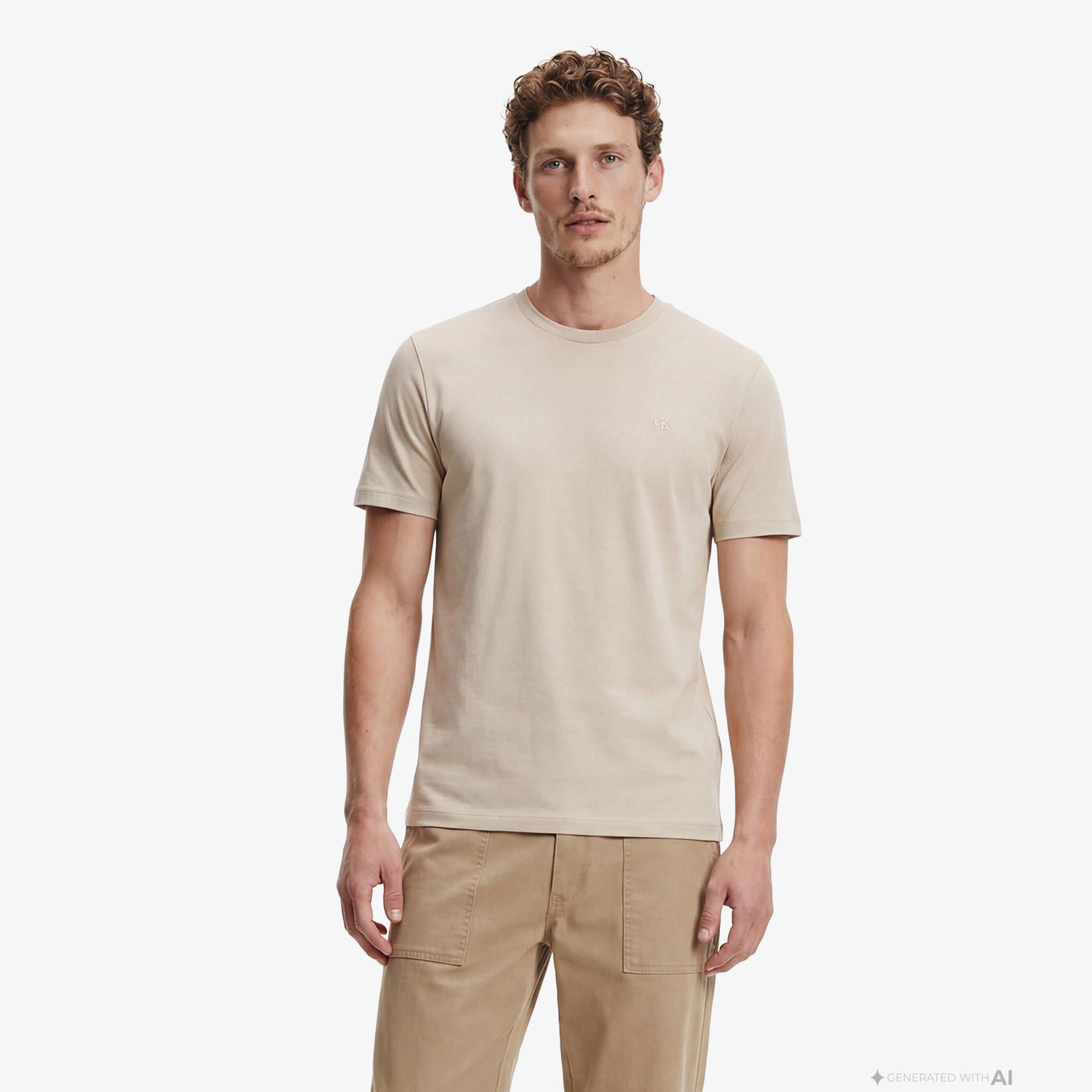Calvin Klein Supima Chest Emblem Crewneck Erkek Kahverengi T-Shirt