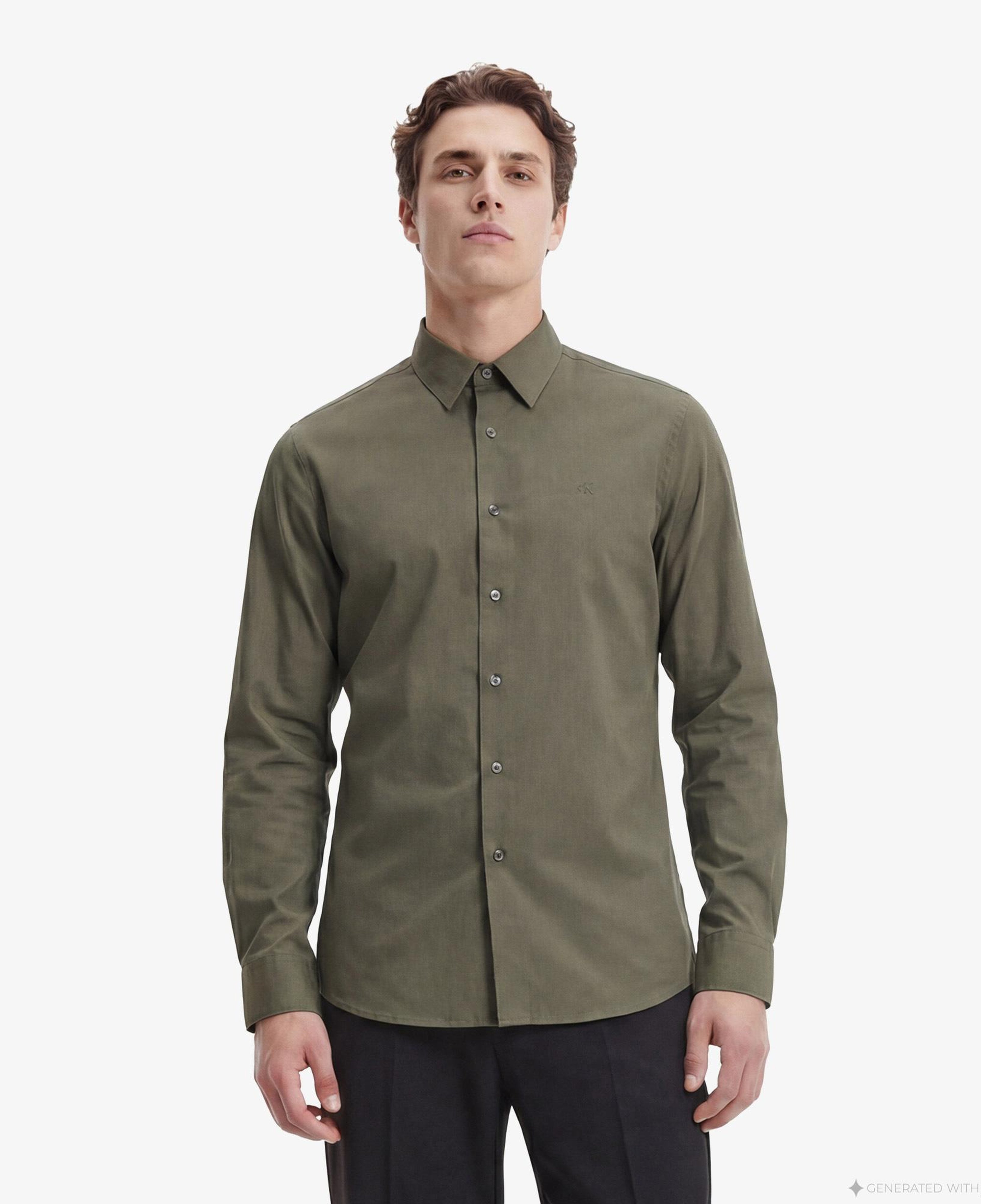 Calvin Klein Solid Stretch Classic Erkek Haki Gömlek