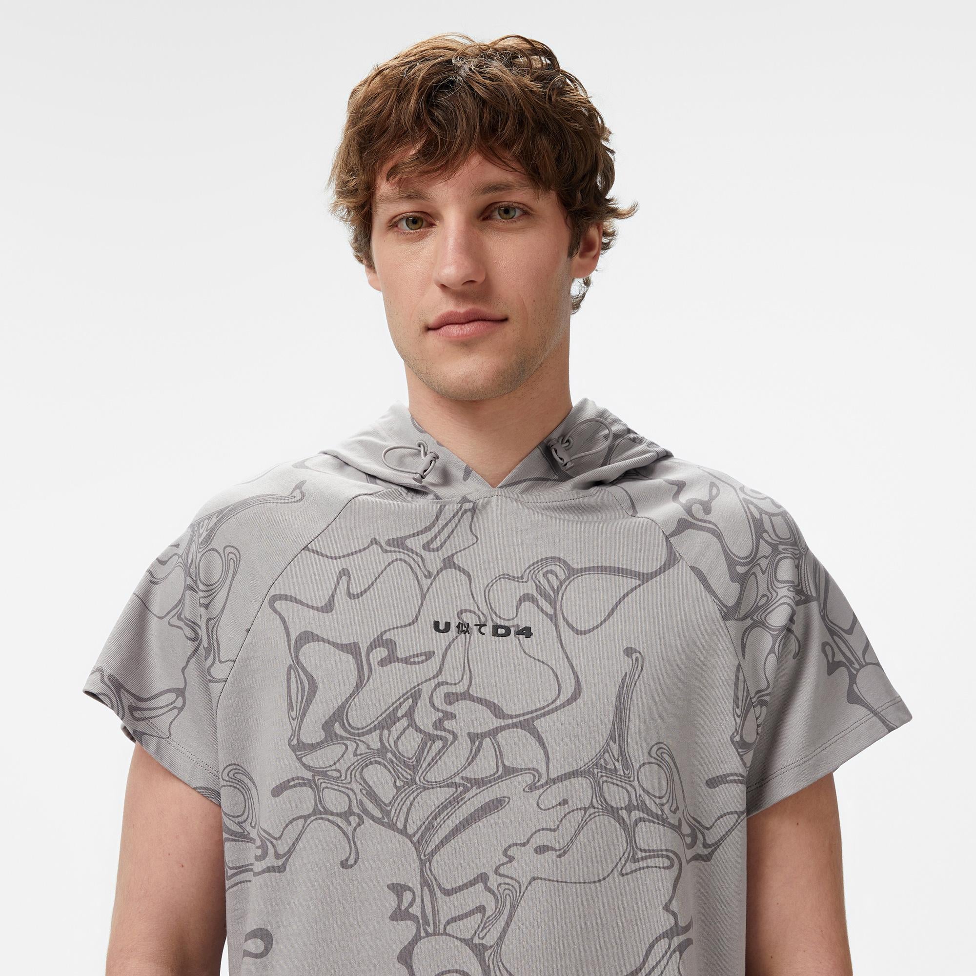 UNITED4 Towada Erkek Gri Yarım Kollu Hoodie
