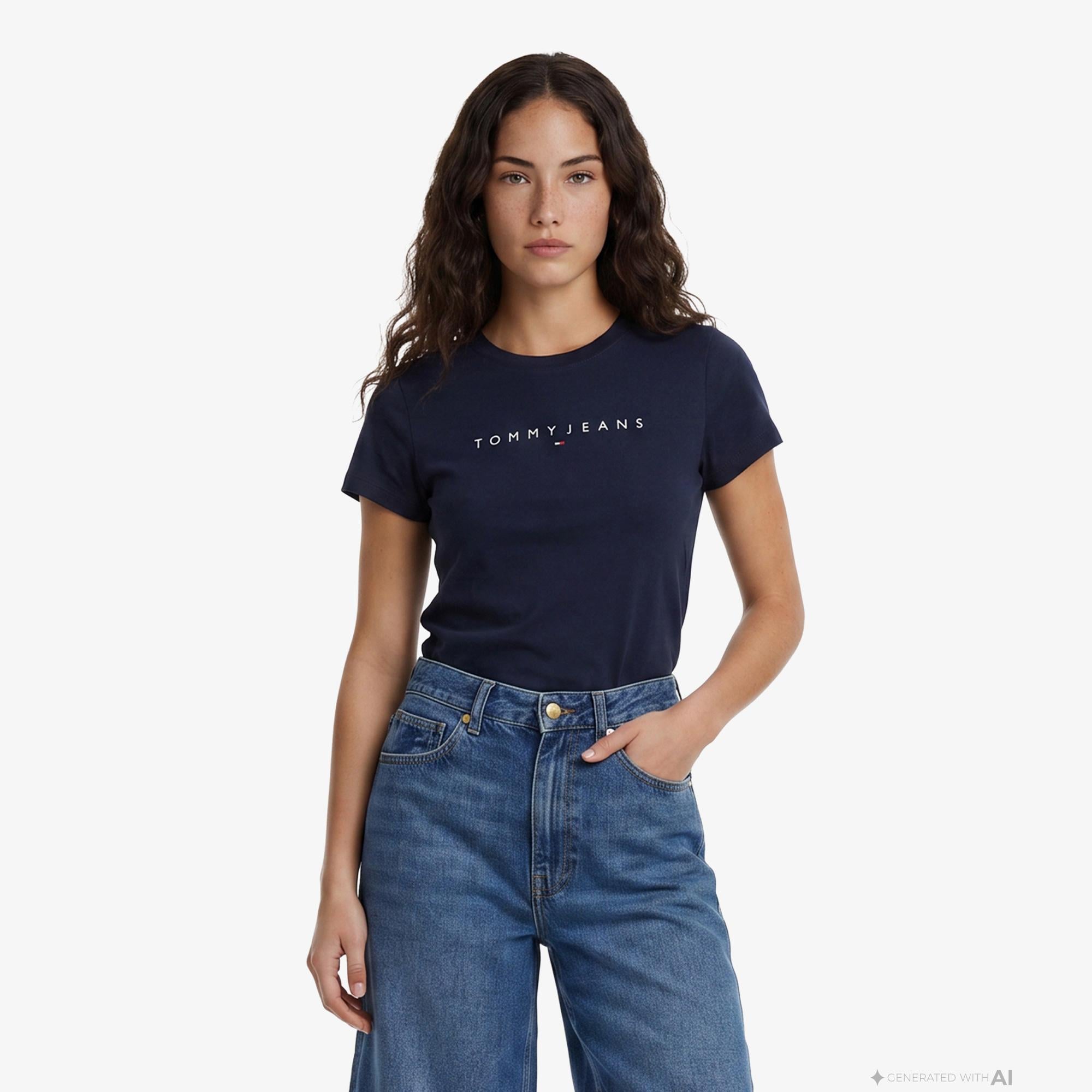 Tommy Hilfiger Linear Kadın Lacivert T-Shirt