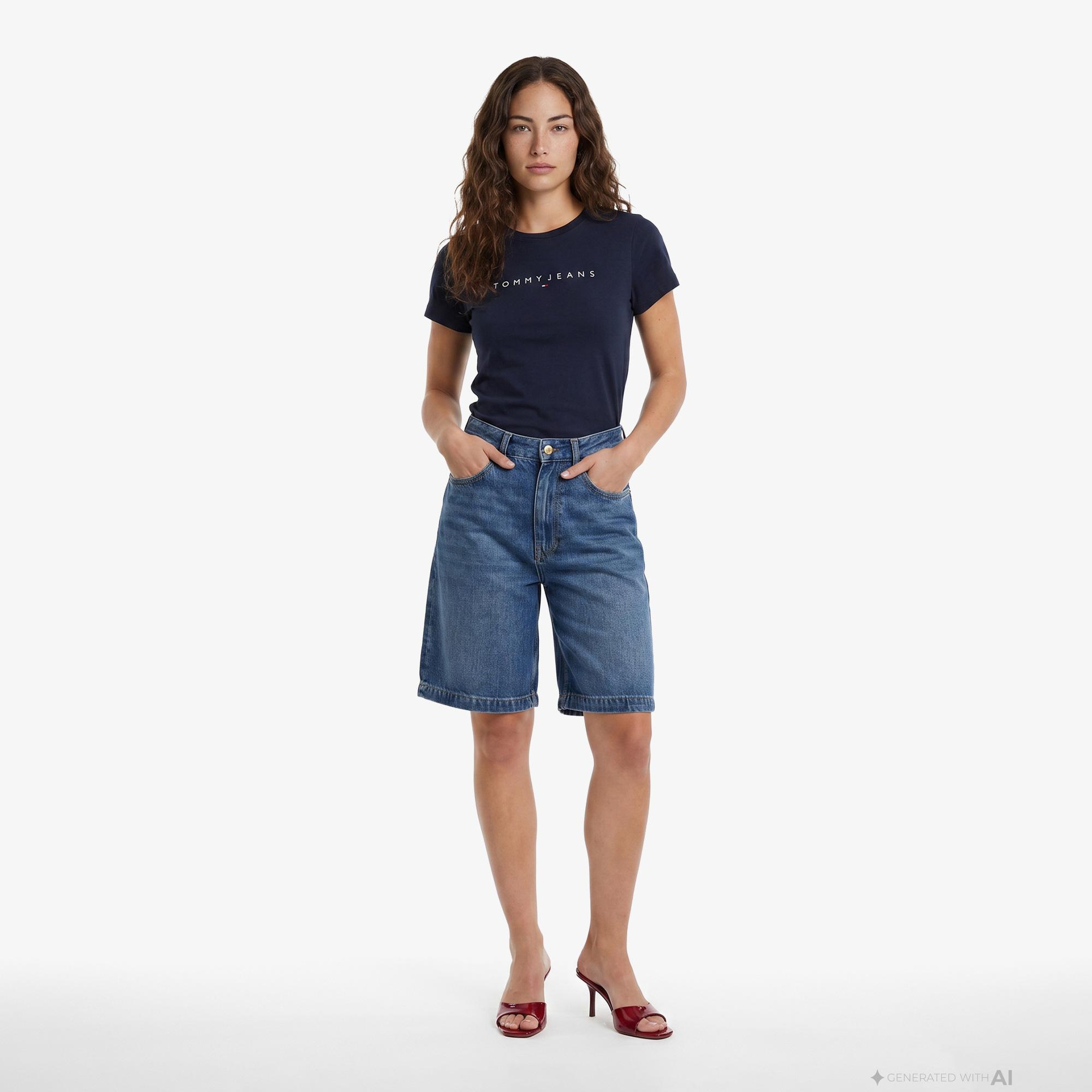 Tommy Hilfiger Linear Kadın Lacivert T-Shirt